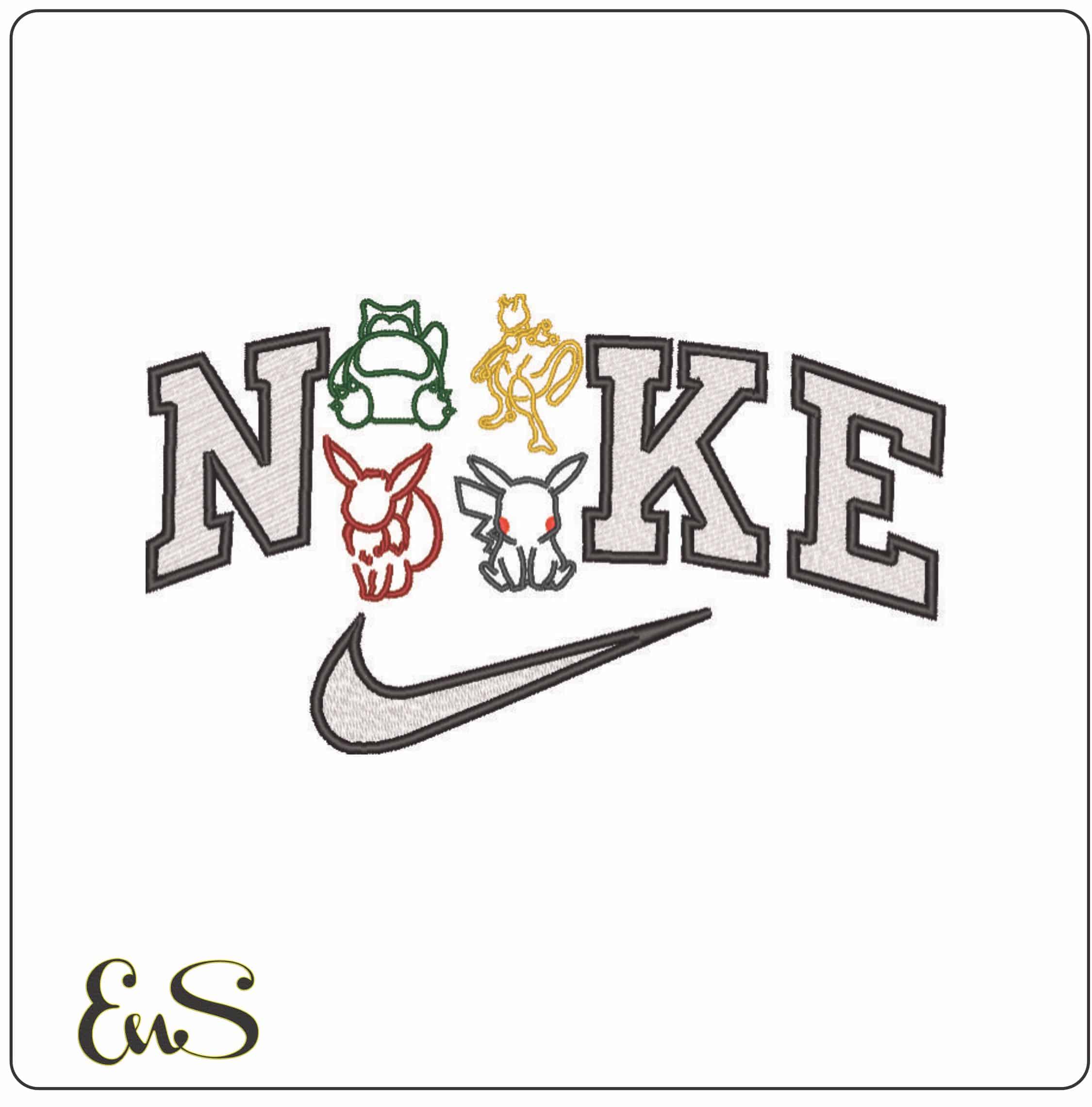 Nike Pokemon Outline Square Anime - Elegant embroidery design file - instant download