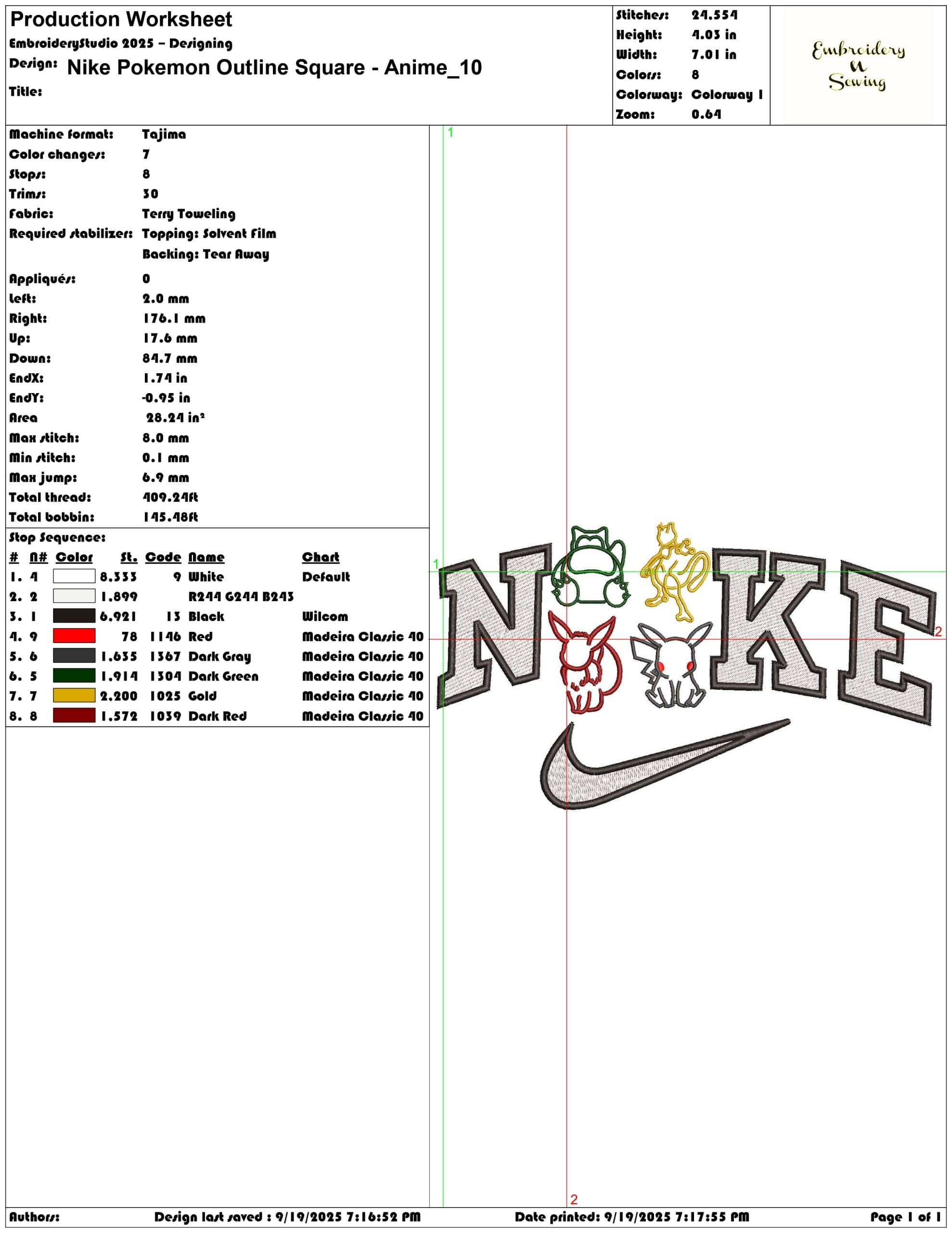 Nike Pokemon Outline Square Anime - Elegant embroidery design file - instant download — view 3