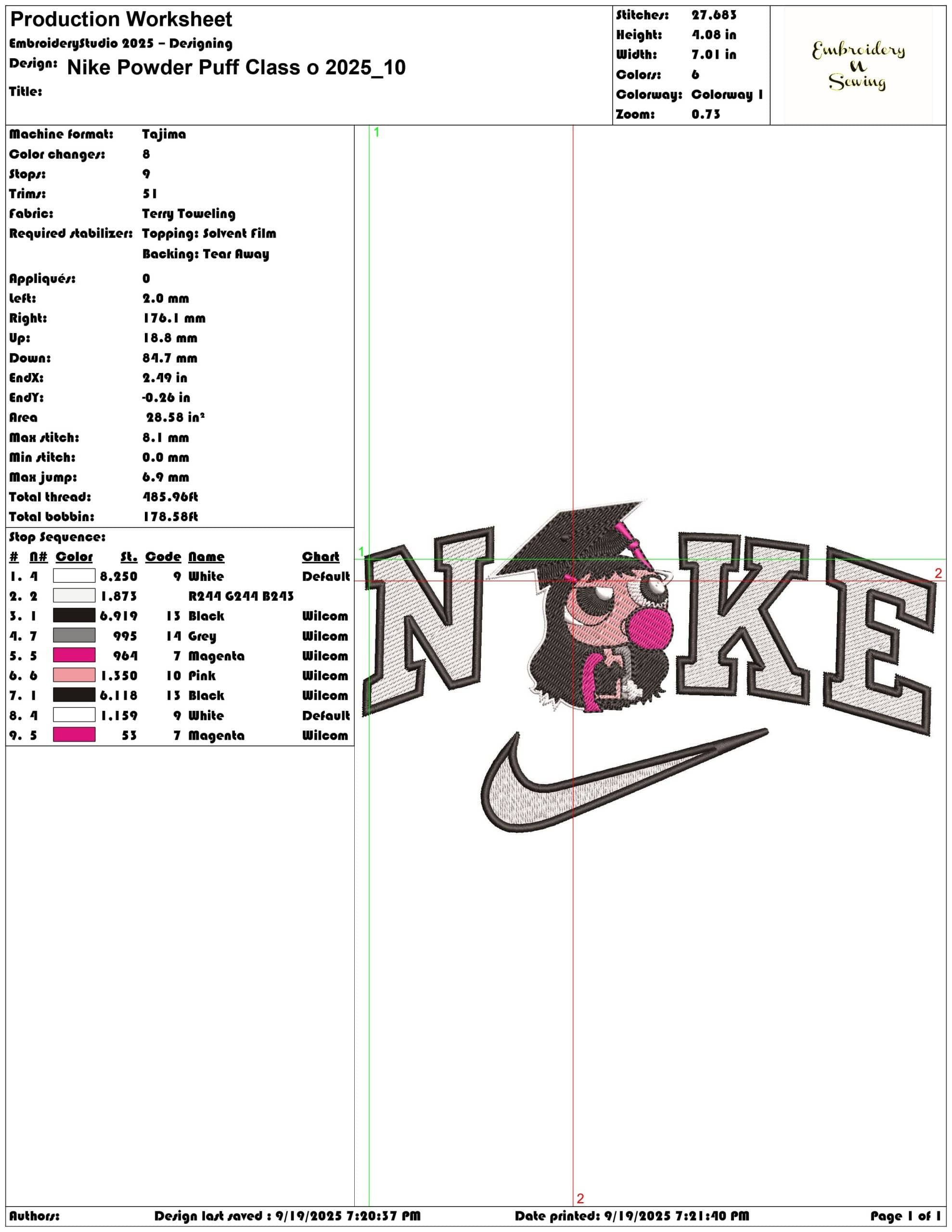 Nike Powder Puff Class o 2025 - Elegant embroidery design file - instant download — view 3