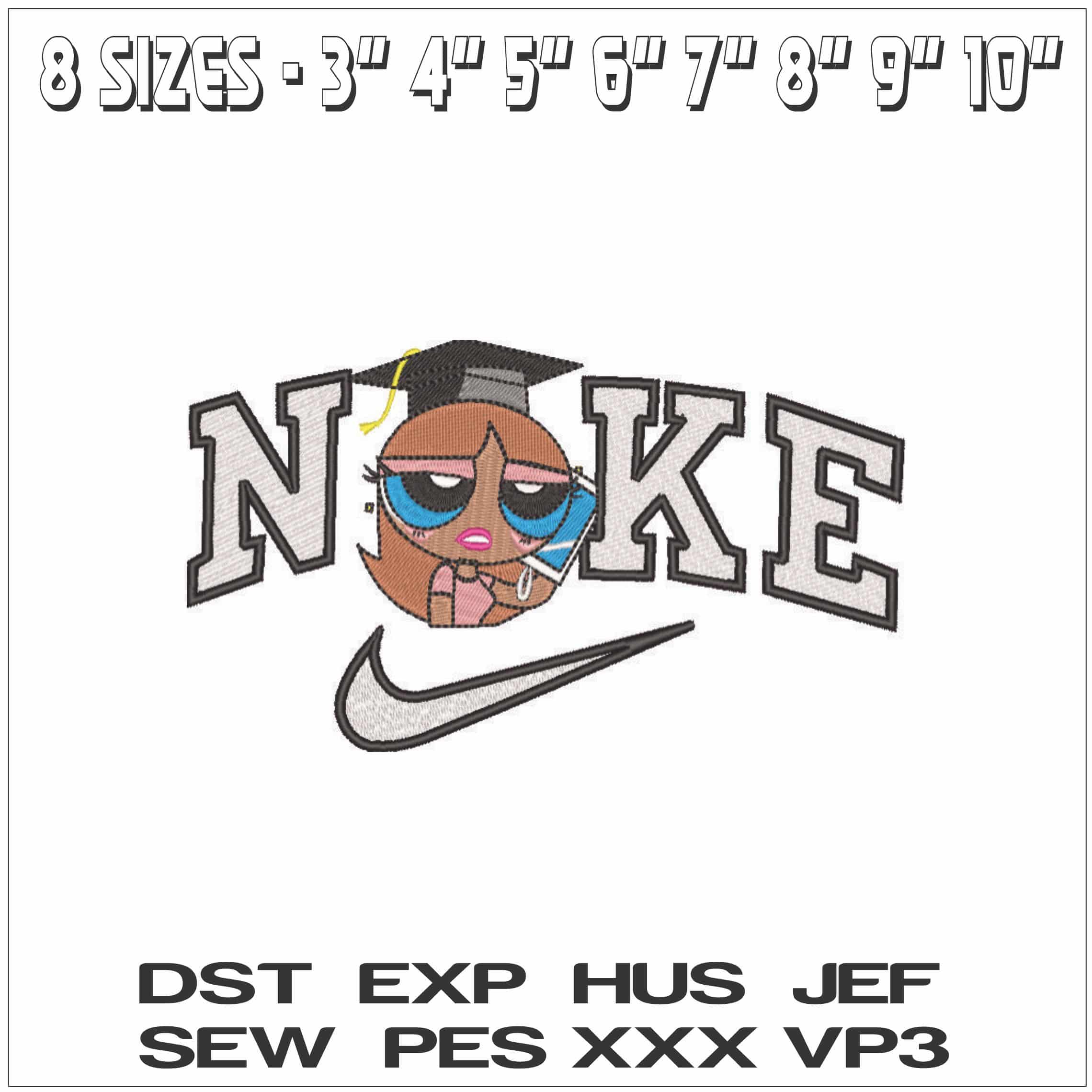 Nike Powder Puff Graduation on Phone - Elegant embroidery design file - instant download — view 2
