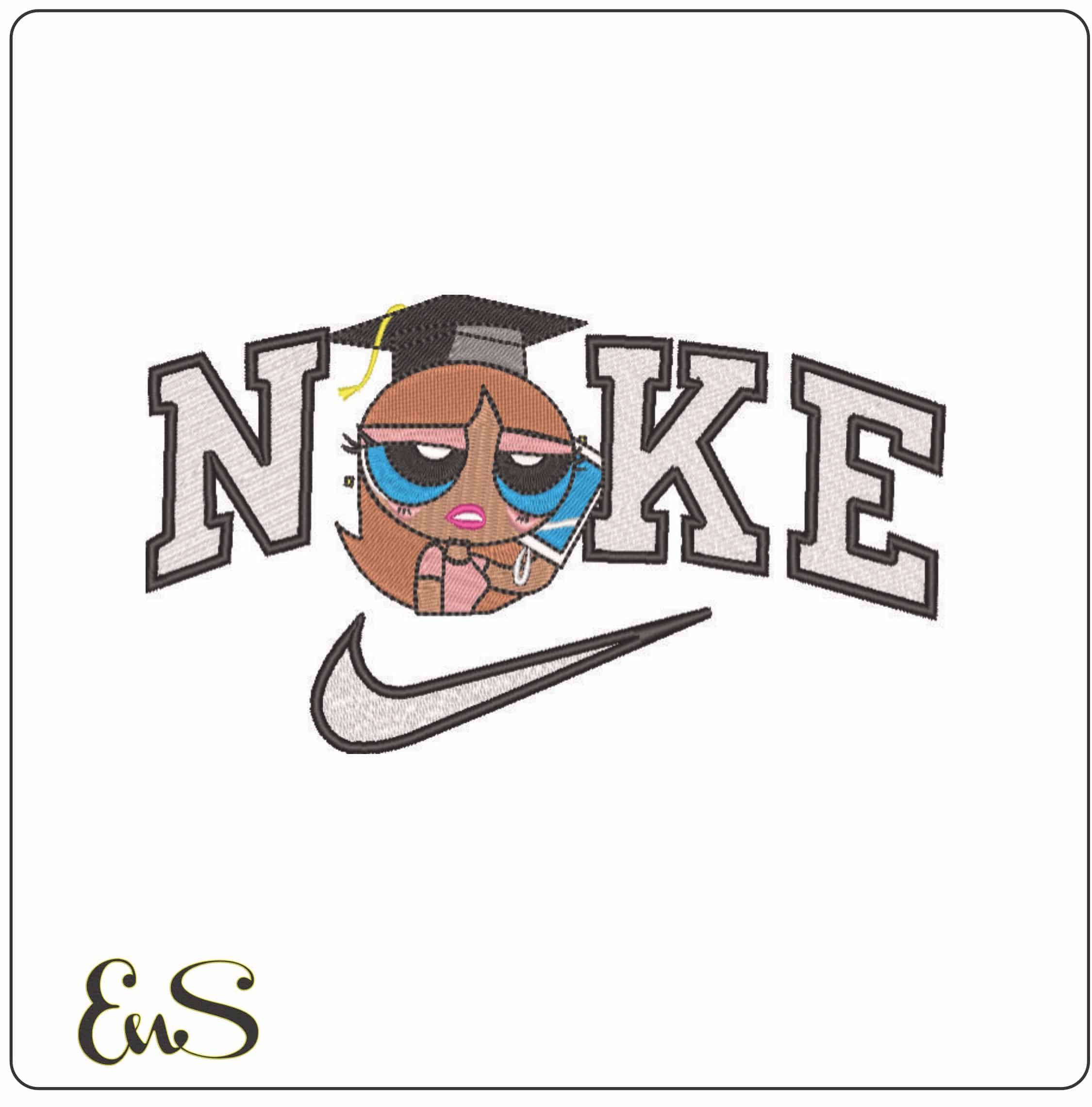 Nike Powder Puff Graduation on Phone - Elegant embroidery design file - instant download