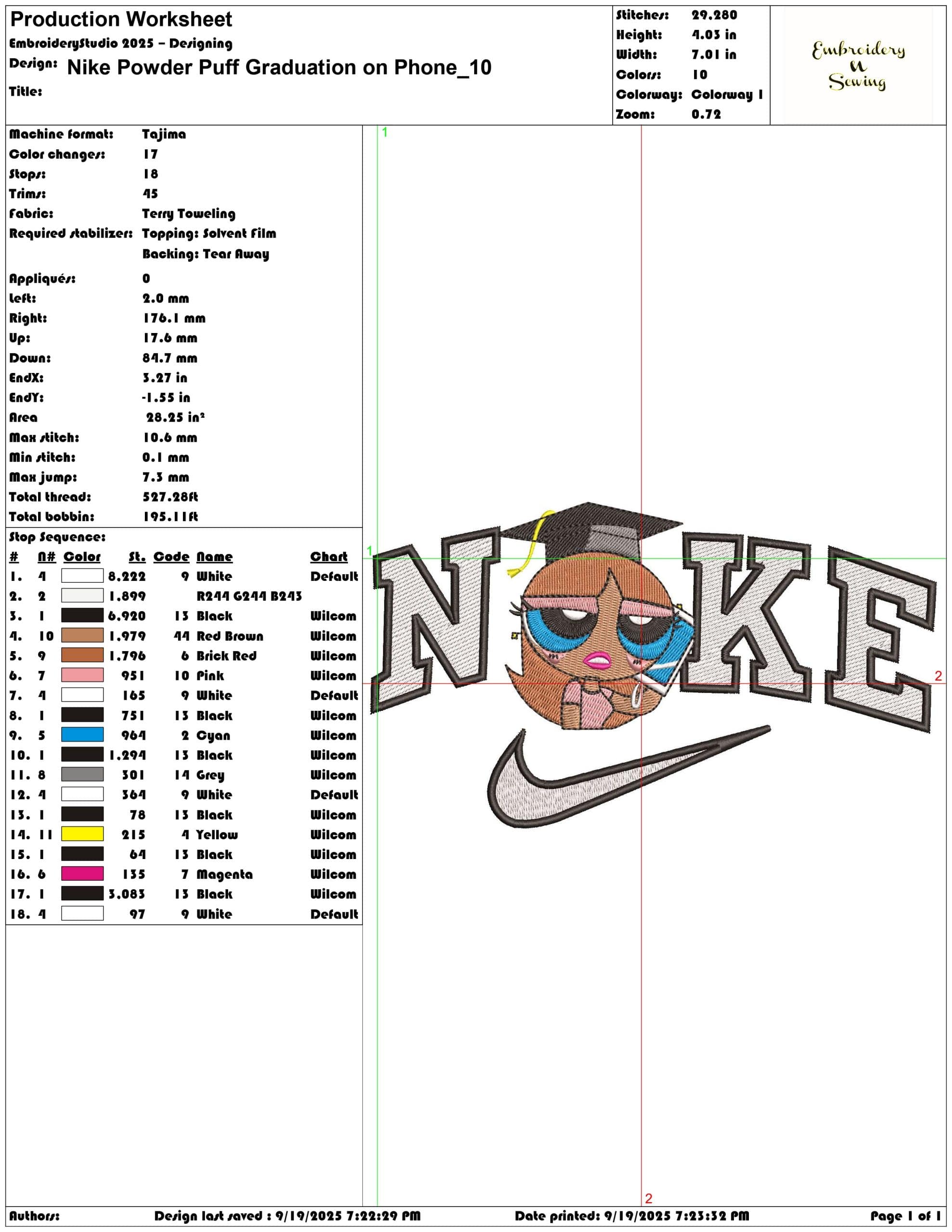 Nike Powder Puff Graduation on Phone - Elegant embroidery design file - instant download — view 3