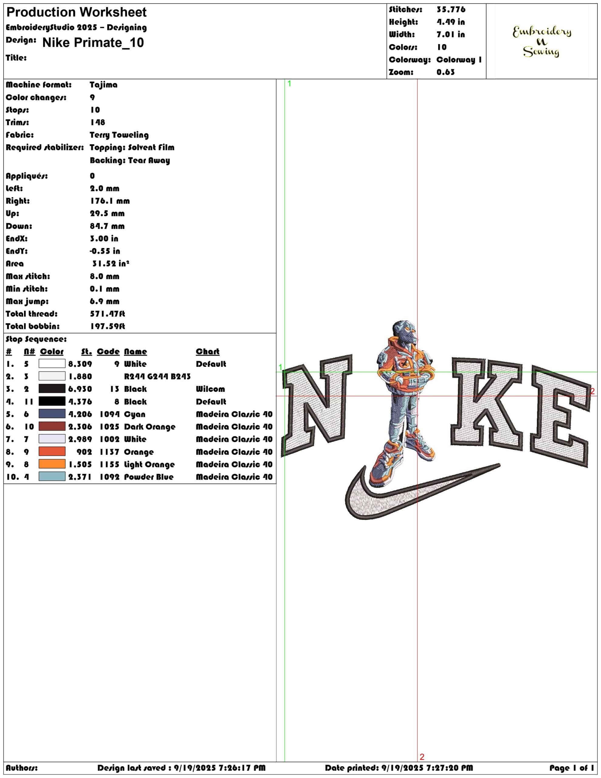 Nike Primate - Elegant embroidery design file - instant download — view 3