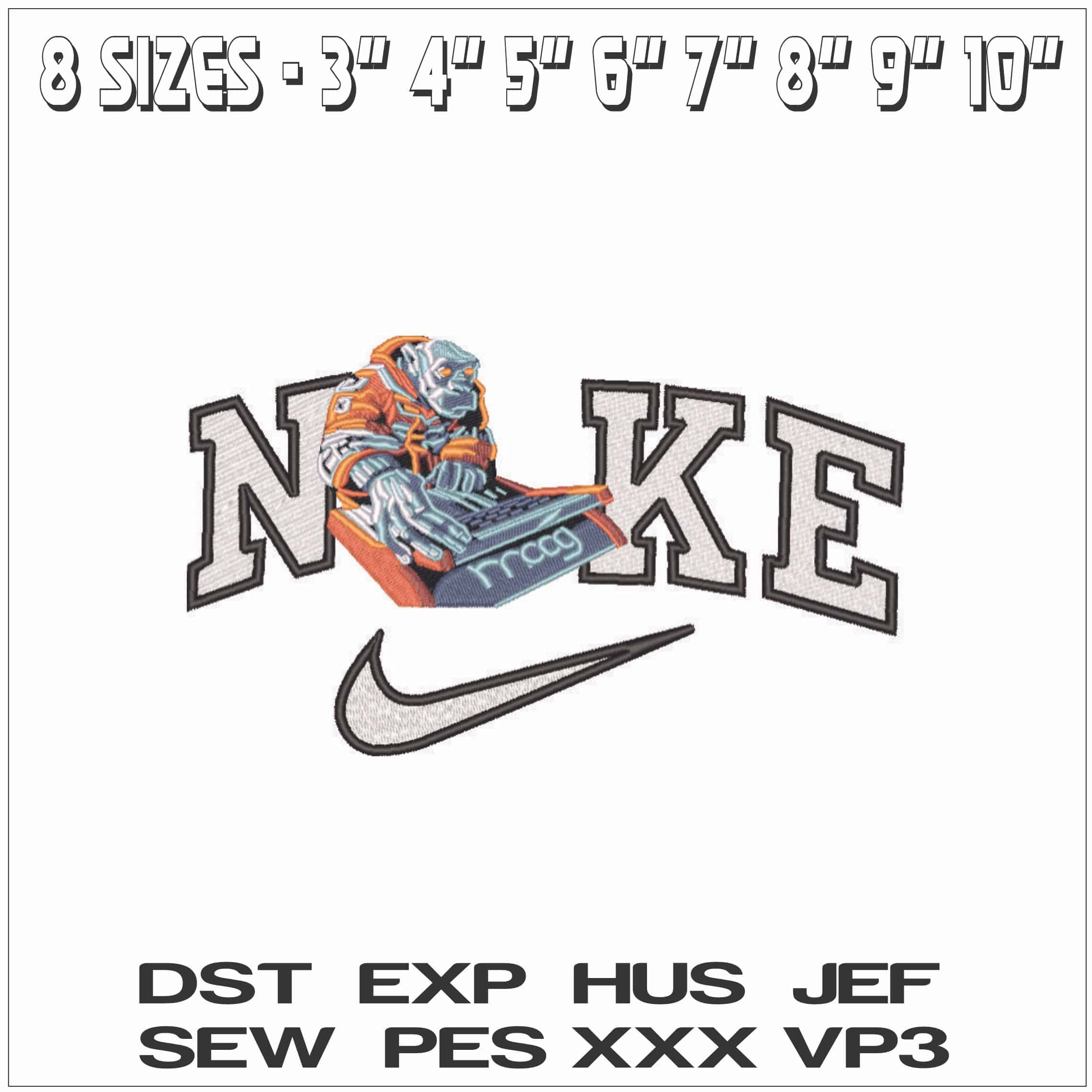 Nike Primate on a computer - Elegant embroidery design file - instant download — view 2