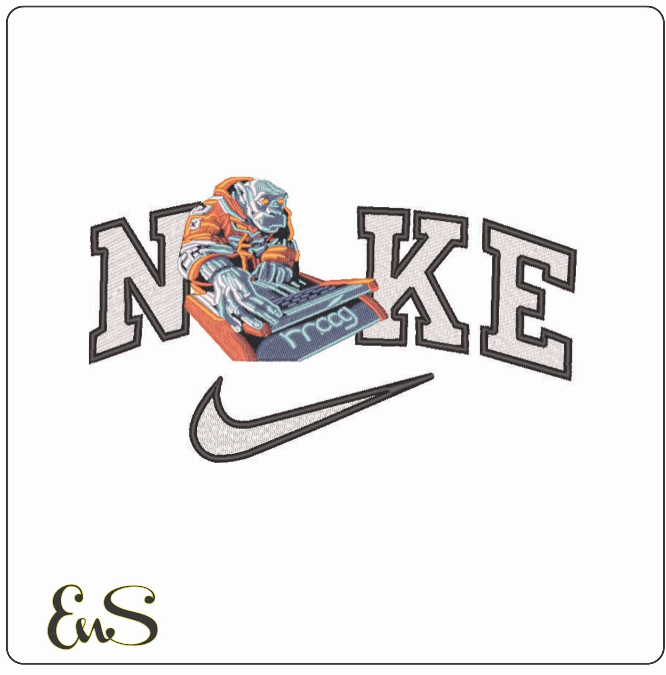 Nike Primate on a computer - Elegant embroidery design file - instant download