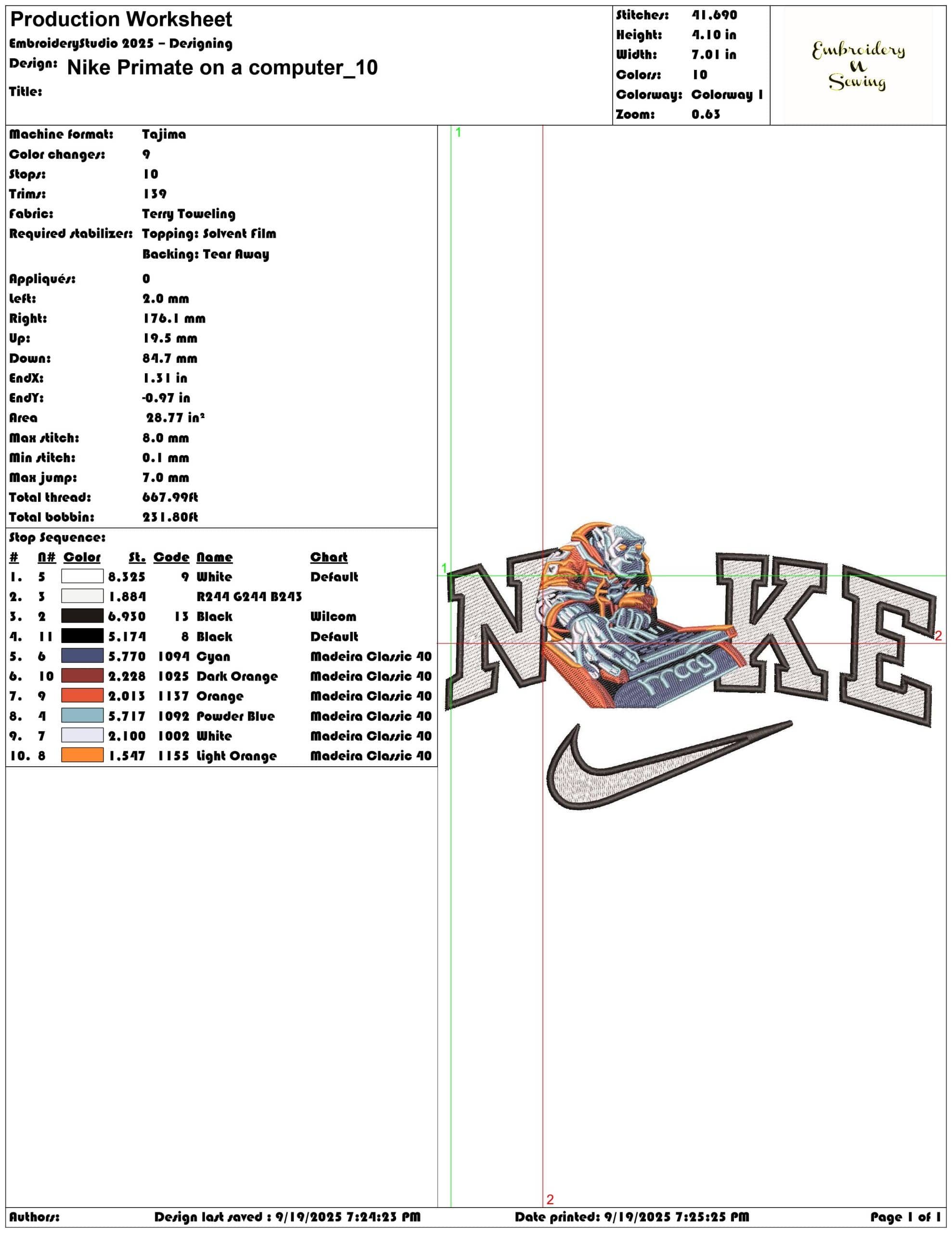 Nike Primate on a computer - Elegant embroidery design file - instant download — view 3