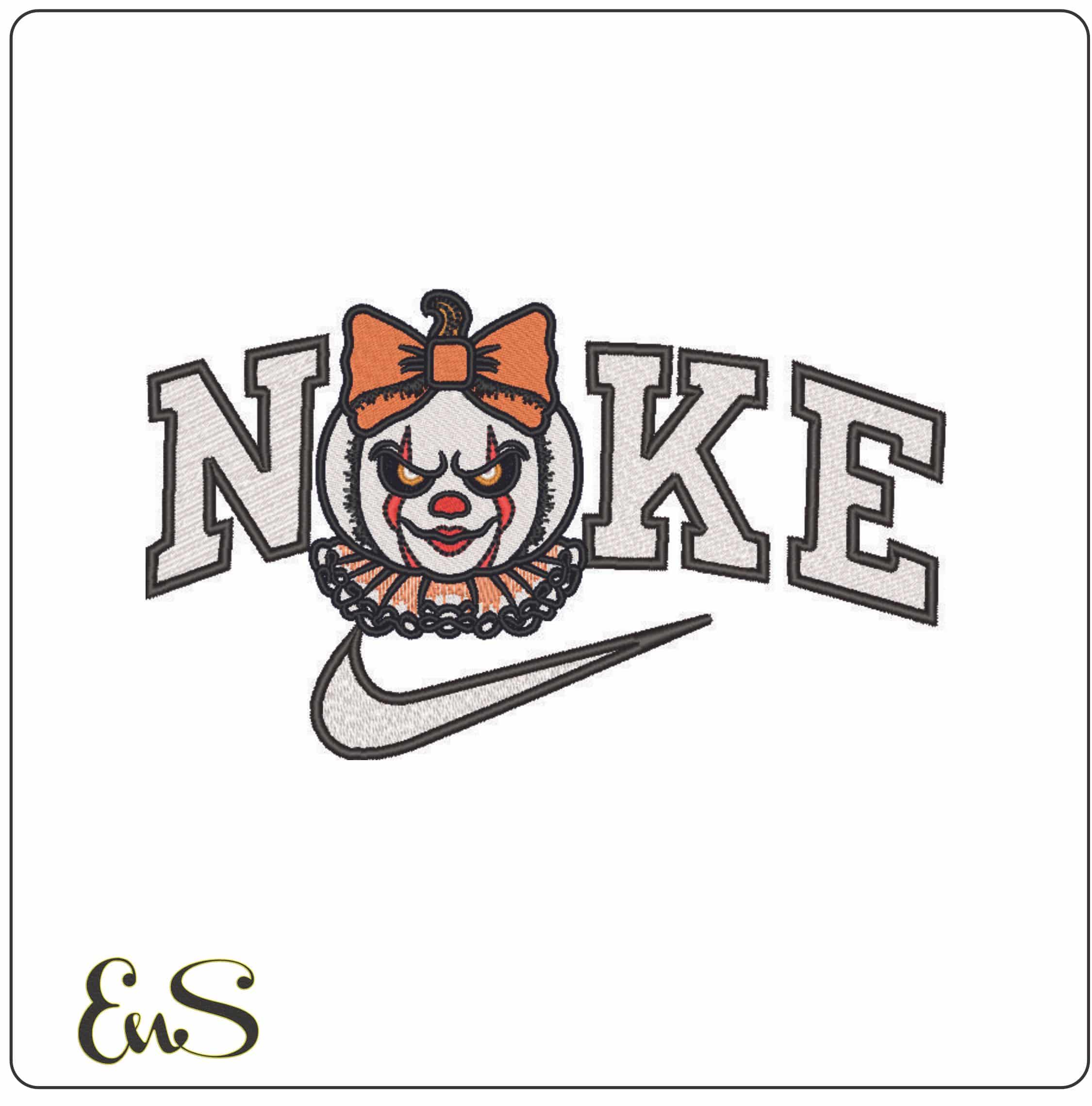 Nike Pumpkin Joker Face  - Elegant embroidery design file - instant download