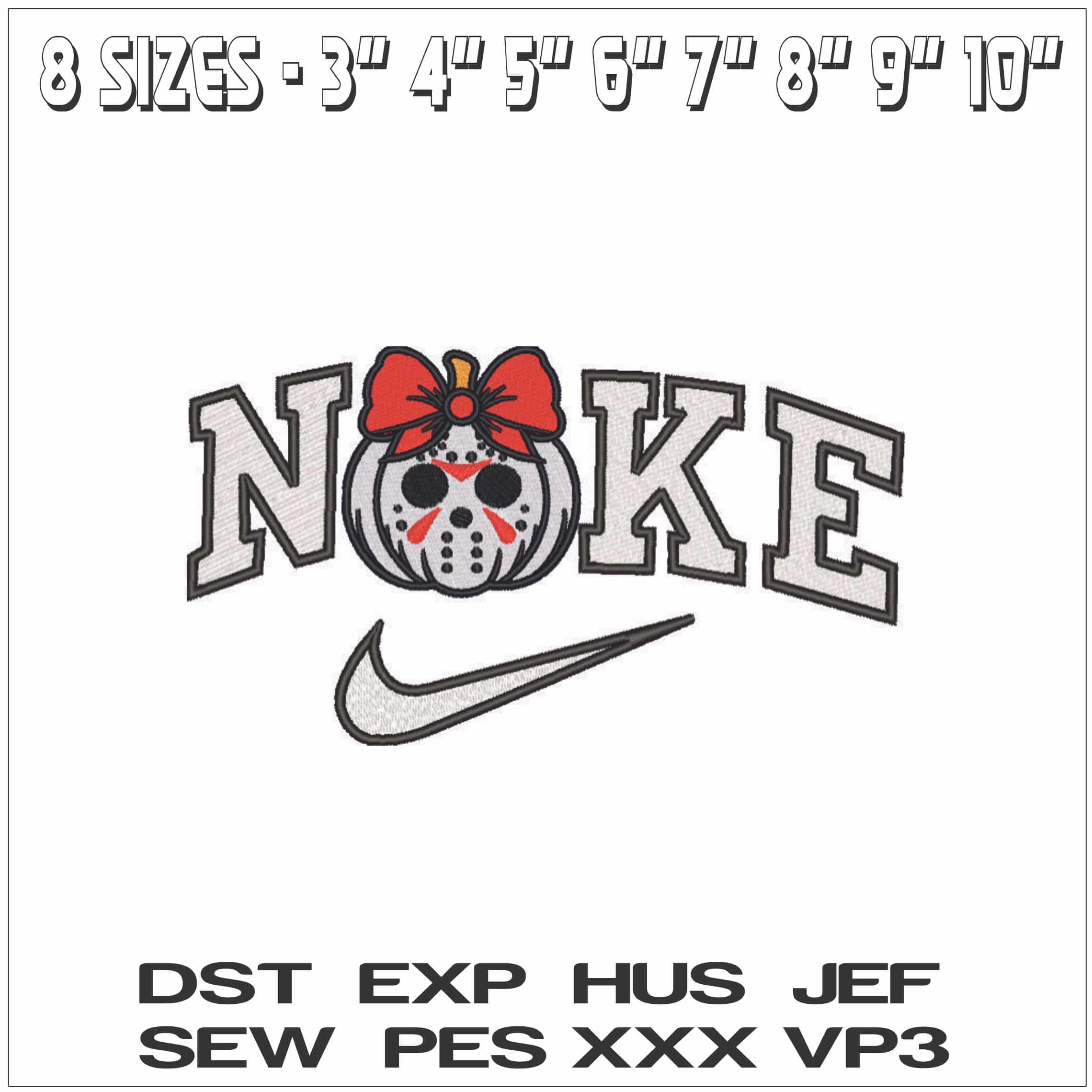Nike Scream Face Pumpkin with Bow  - Elegant embroidery design file - instant download — view 2