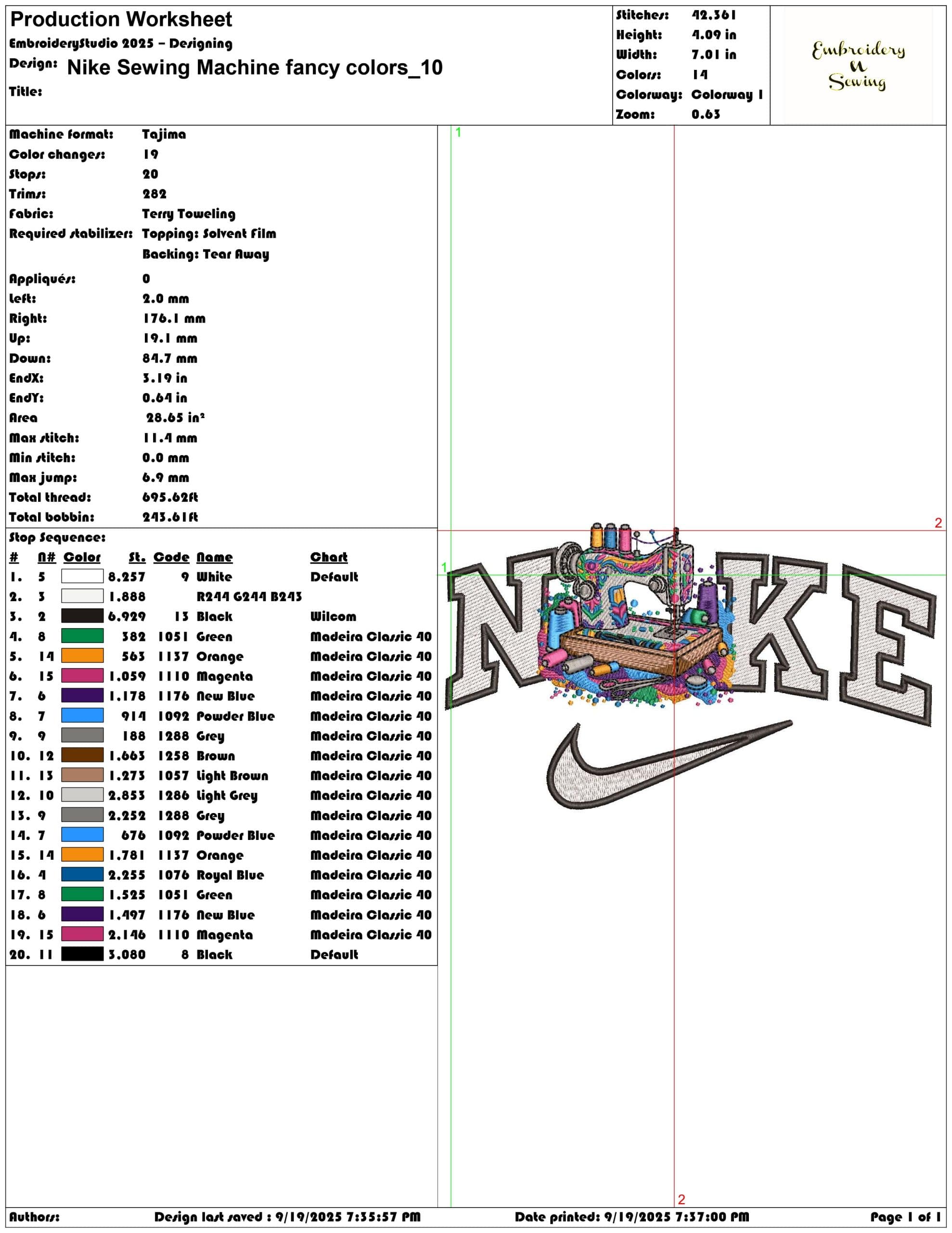 Nike Sewing Machine fancy colors  - Elegant embroidery design file - instant download — view 3