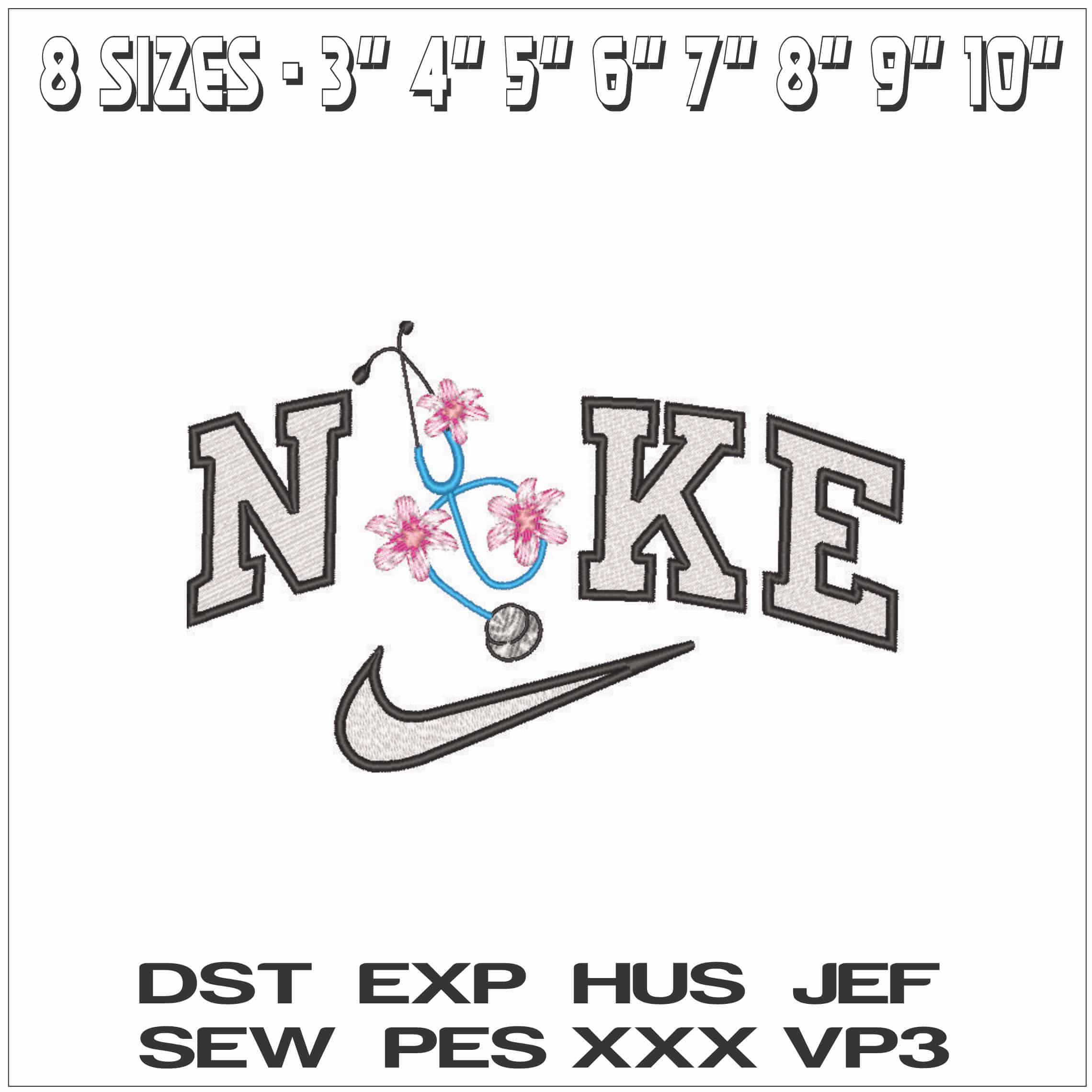 Nike Stethascope and Flowers  - Elegant embroidery design file - instant download — view 2