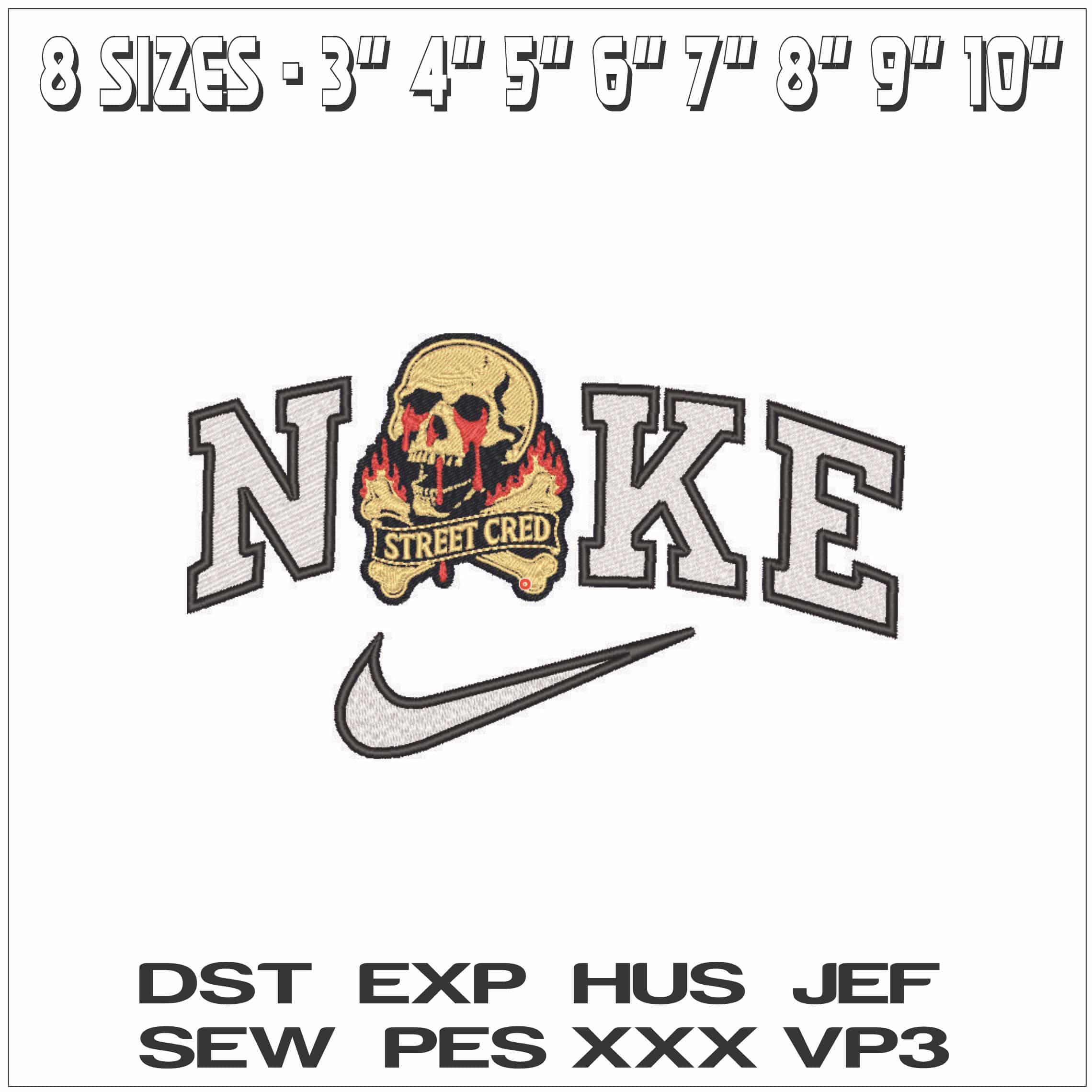 Nike Street Cred Skull and Bones  - Elegant embroidery design file - instant download — view 2