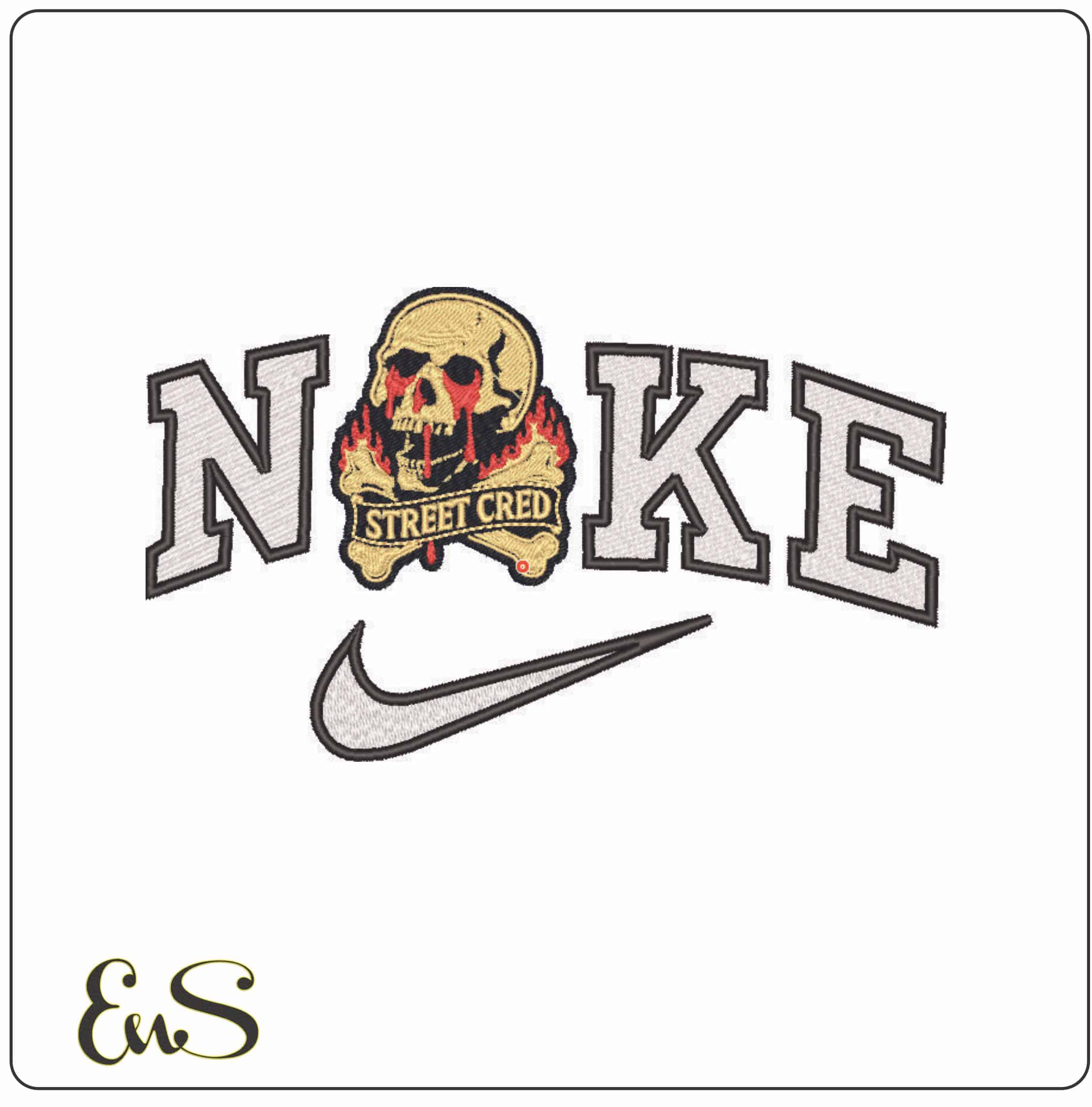 Nike Street Cred Skull and Bones  - Elegant embroidery design file - instant download