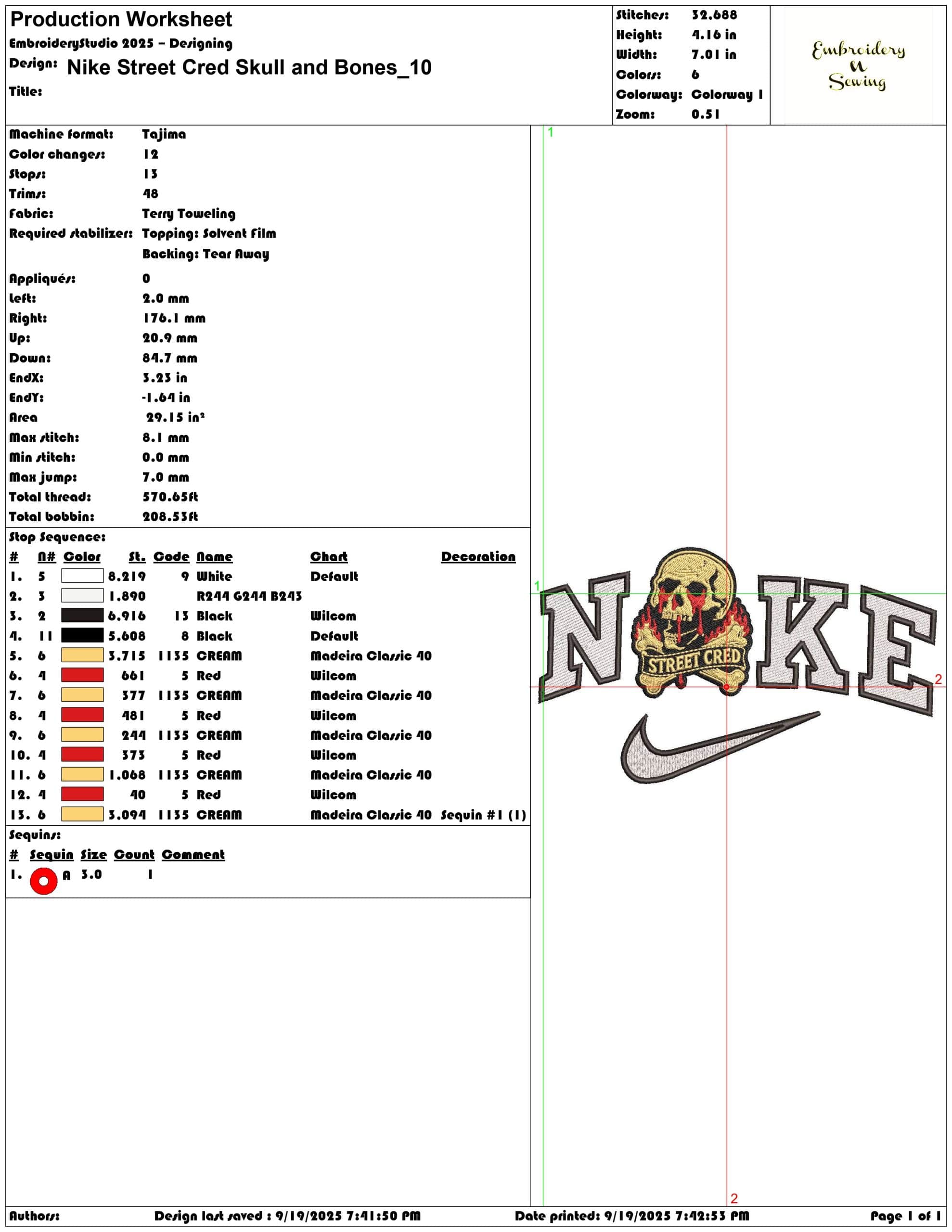 Nike Street Cred Skull and Bones  - Elegant embroidery design file - instant download — view 3