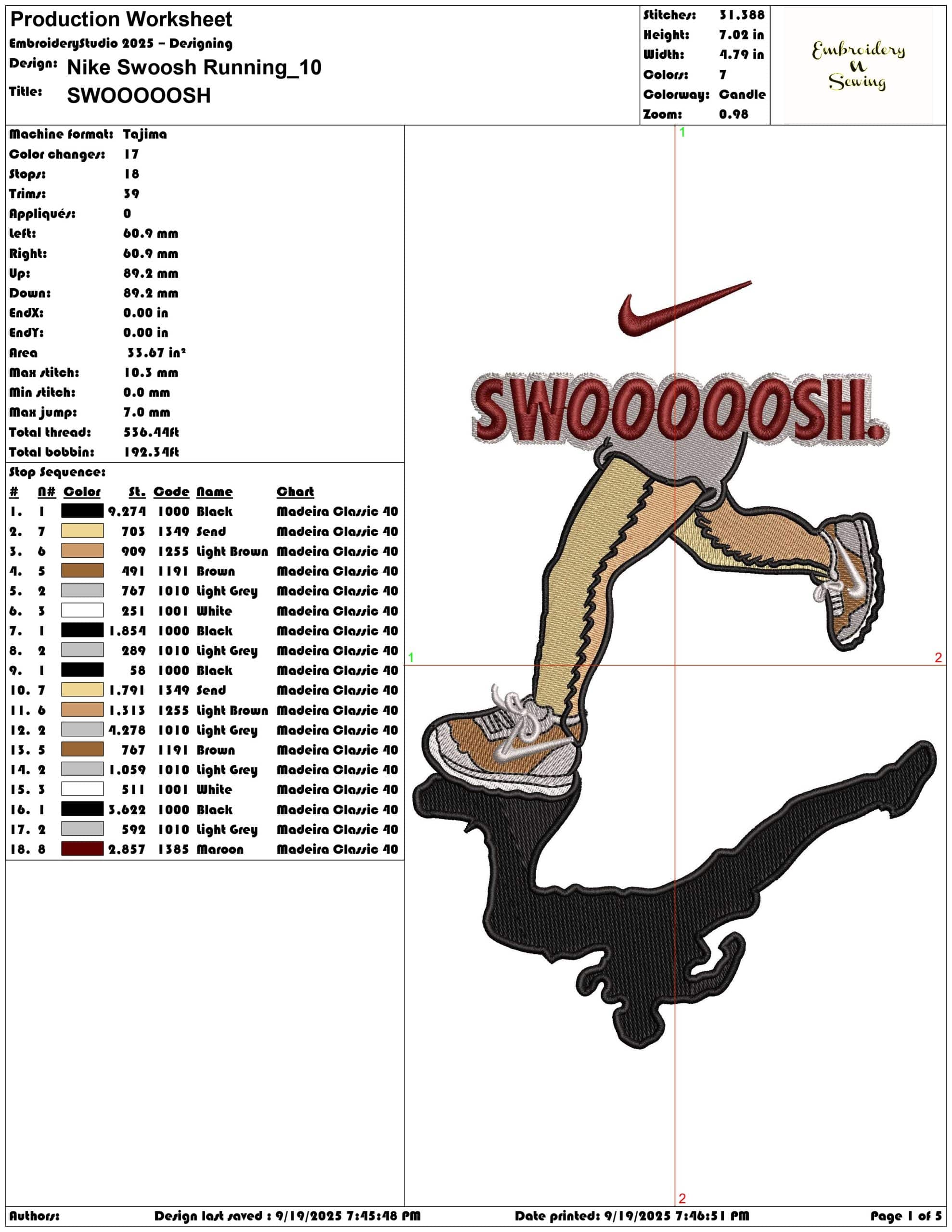 Nike Swoosh Running - Elegant embroidery design file - instant download — view 3