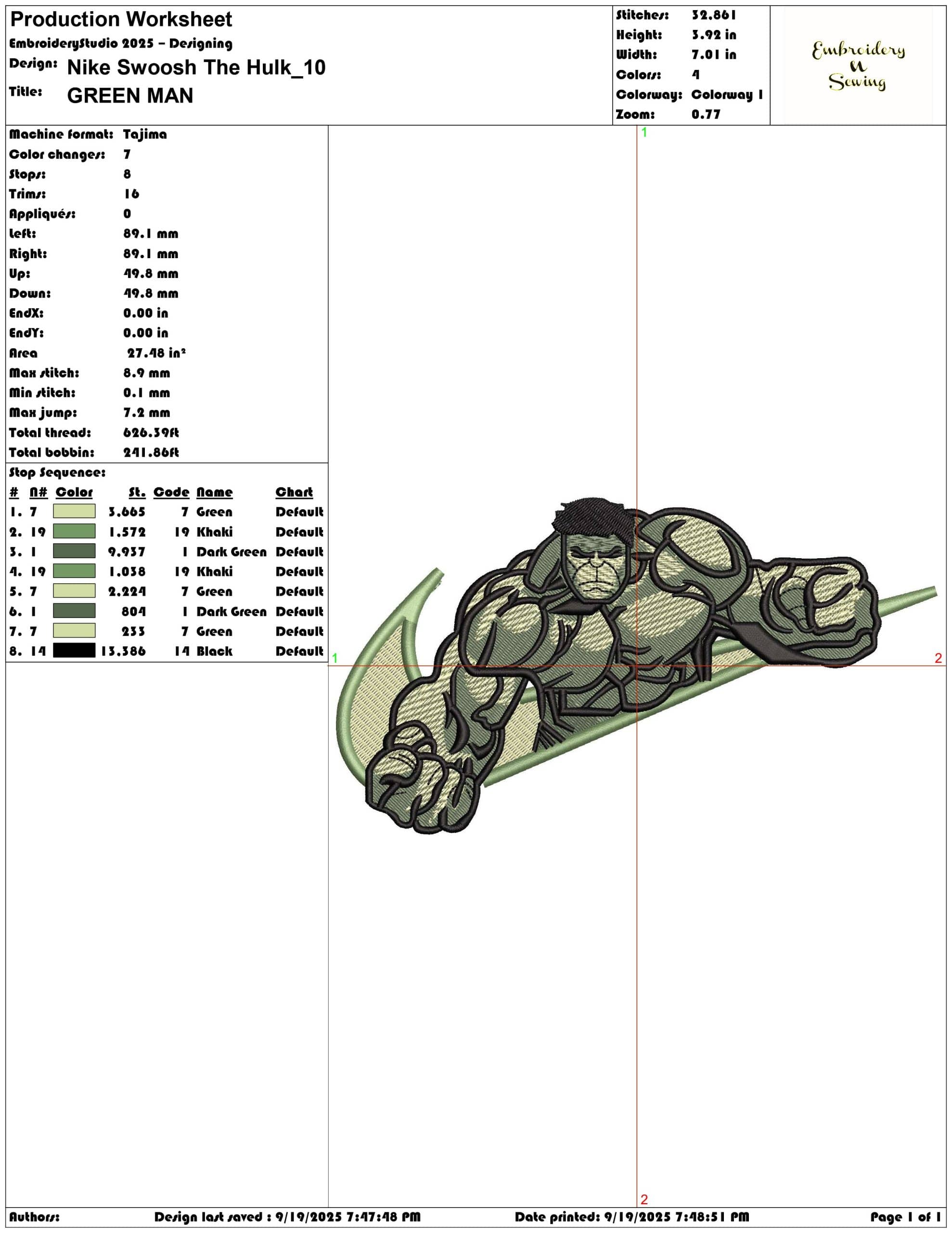 Nike Swoosh The Hulk - Elegant embroidery design file - instant download — view 3
