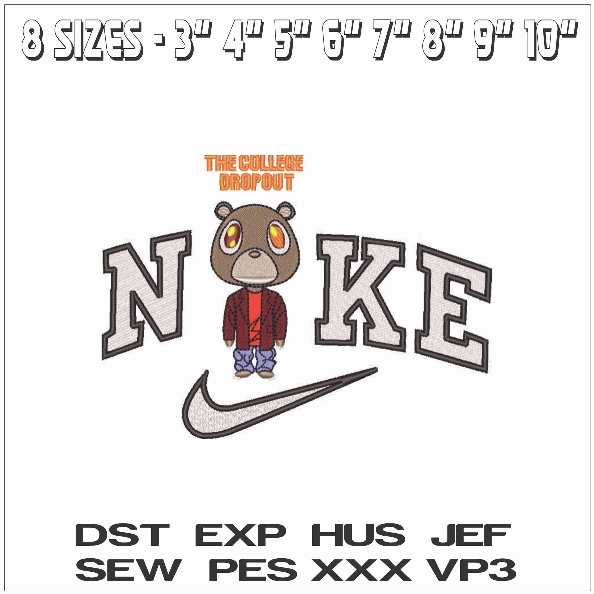 Nike The College Dropout Kanye West Yeeze Designs - Elegant embroidery design file - instant download — view 2
