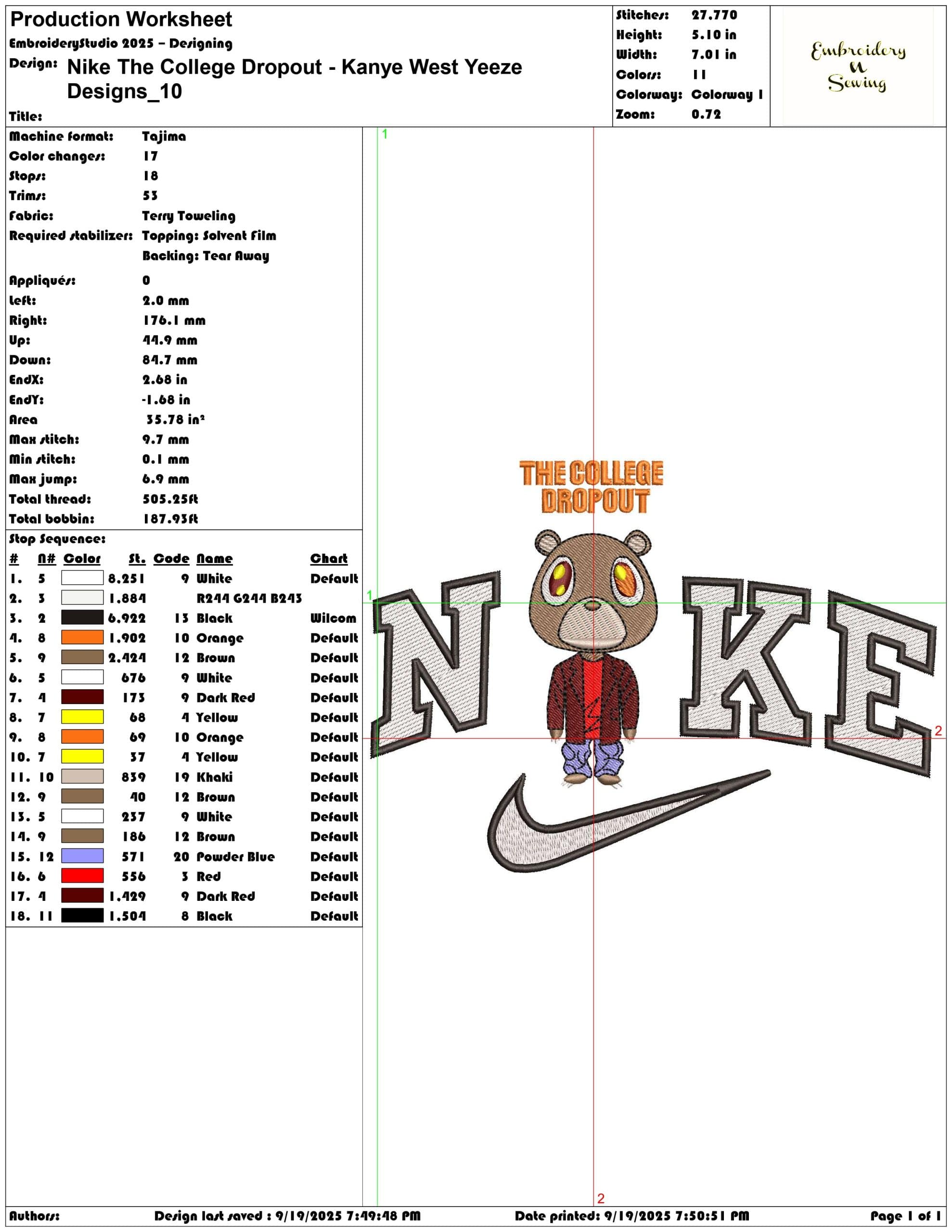 Nike The College Dropout Kanye West Yeeze Designs - Elegant embroidery design file - instant download — view 3