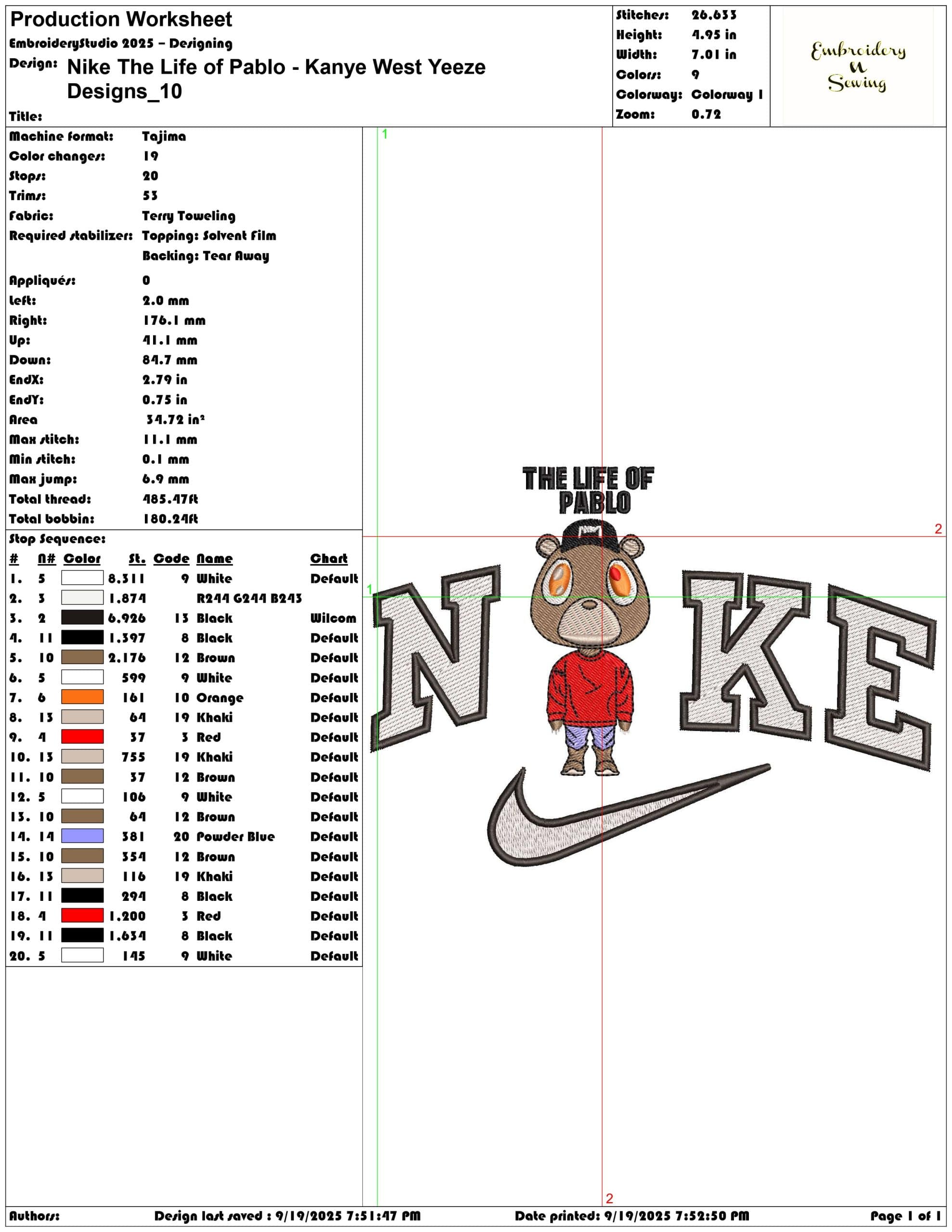 Nike The Life of Pablo Kanye West Yeeze Designs - Elegant embroidery design file - instant download — view 3