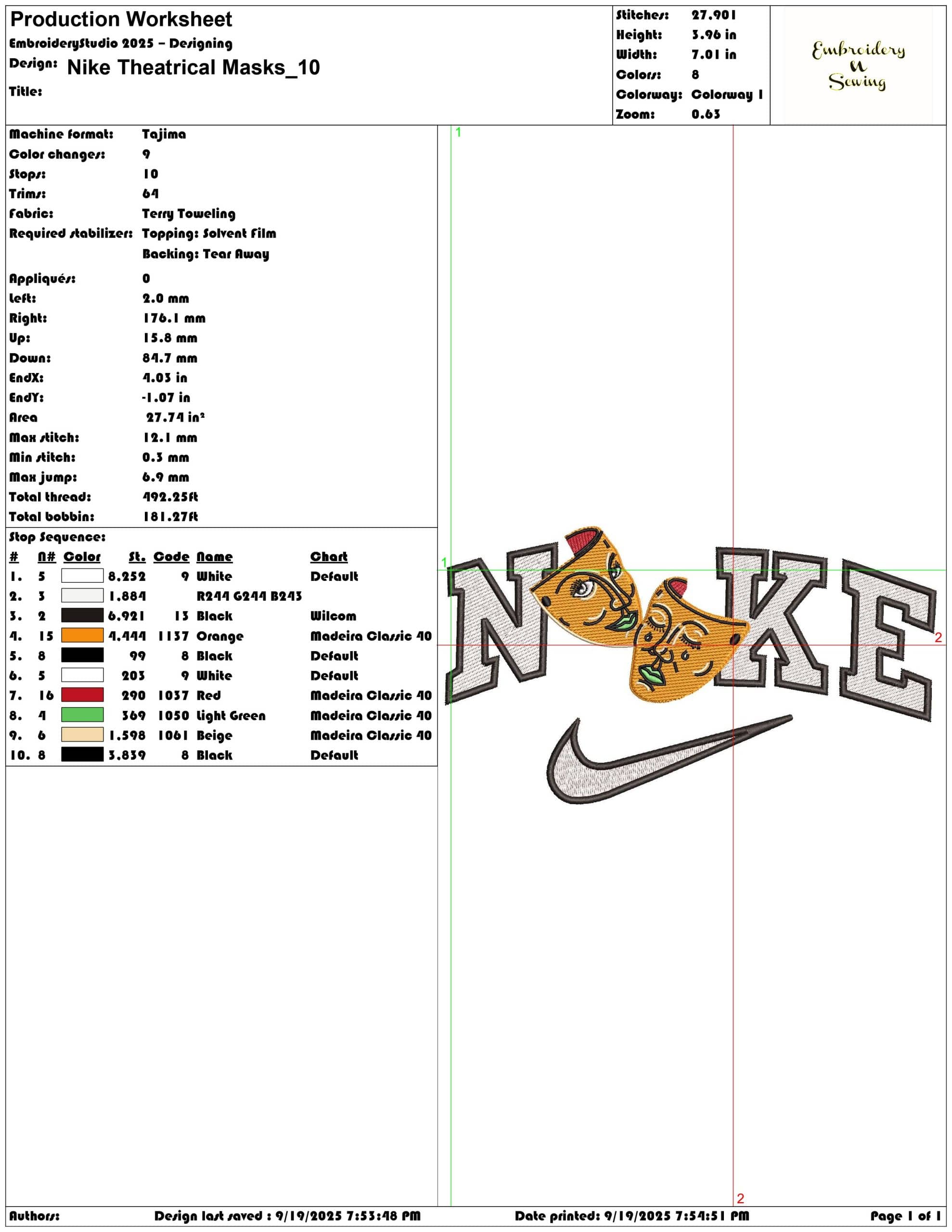 Nike Theatrical Masks - Elegant embroidery design file - instant download — view 3
