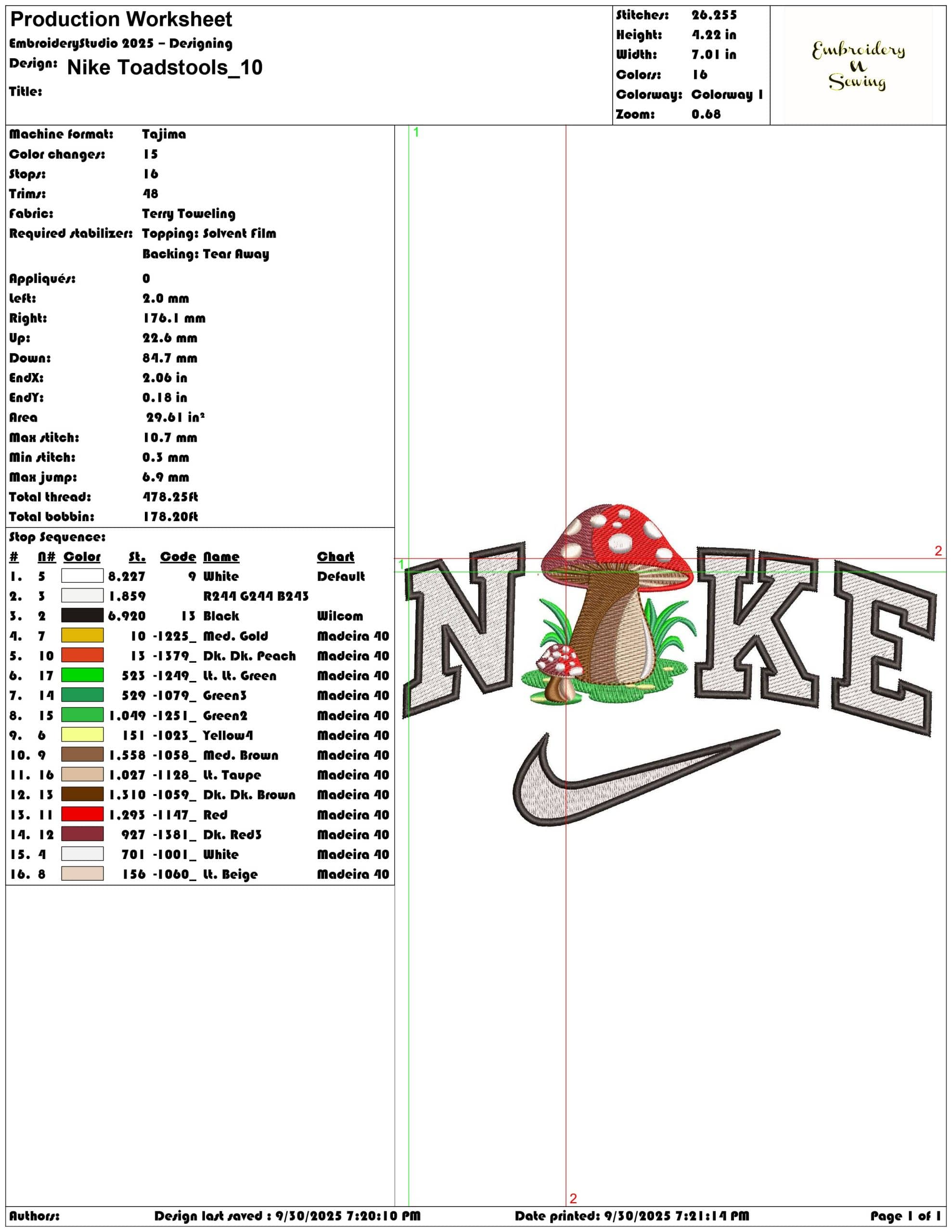 Nike Toadstools - Elegant embroidery design file - instant download — view 3