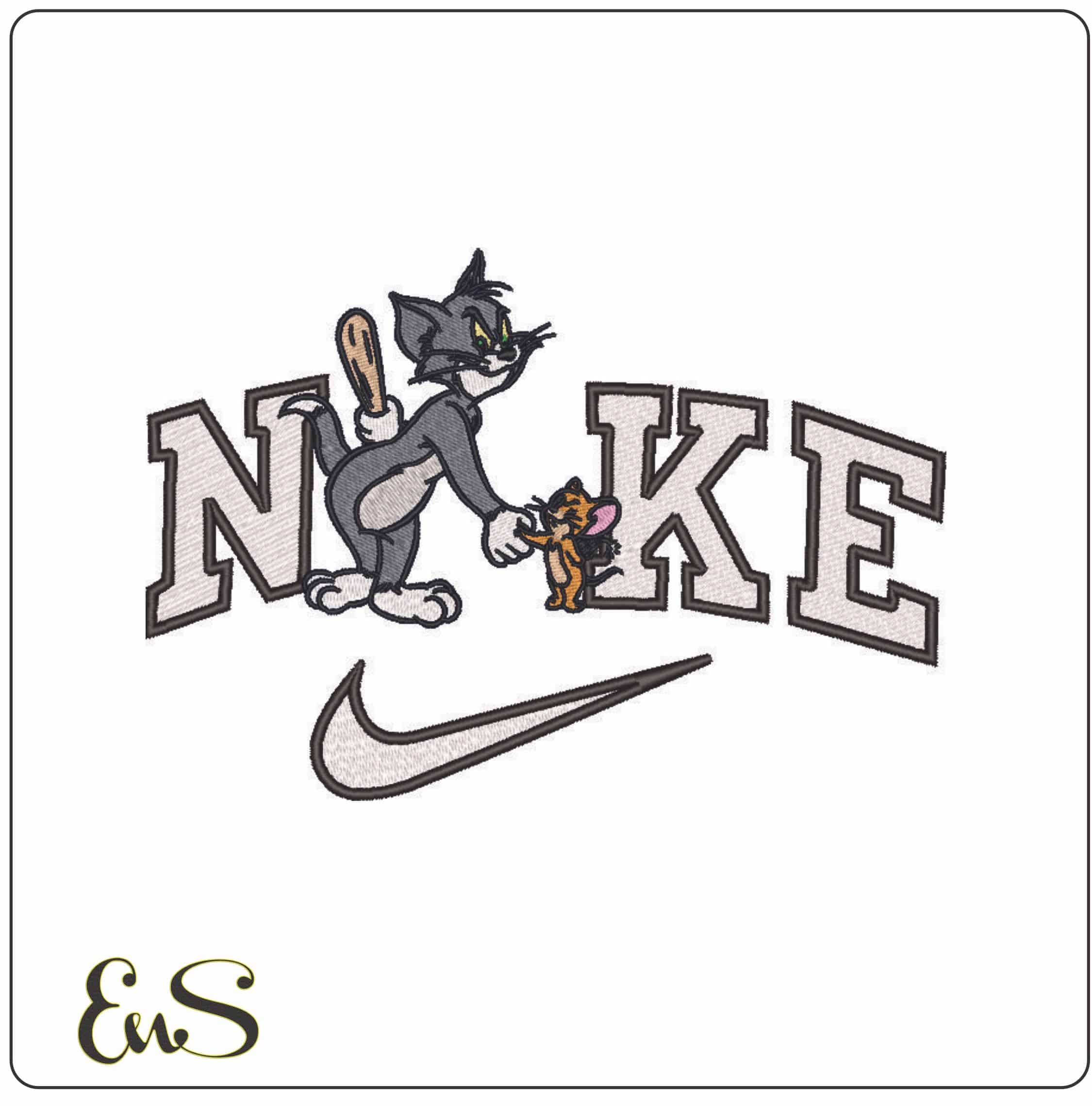 Nike Tom and Jerry ready to Fight - Elegant embroidery design file - instant download