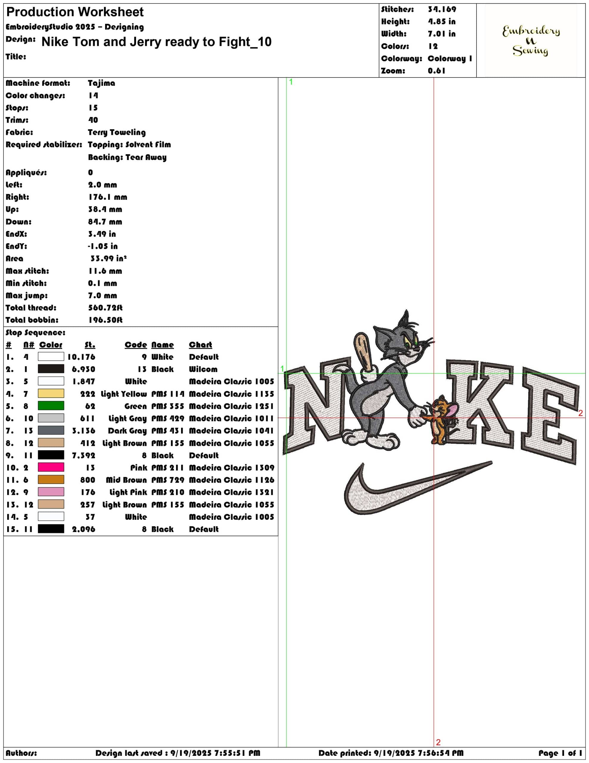 Nike Tom and Jerry ready to Fight - Elegant embroidery design file - instant download — view 3