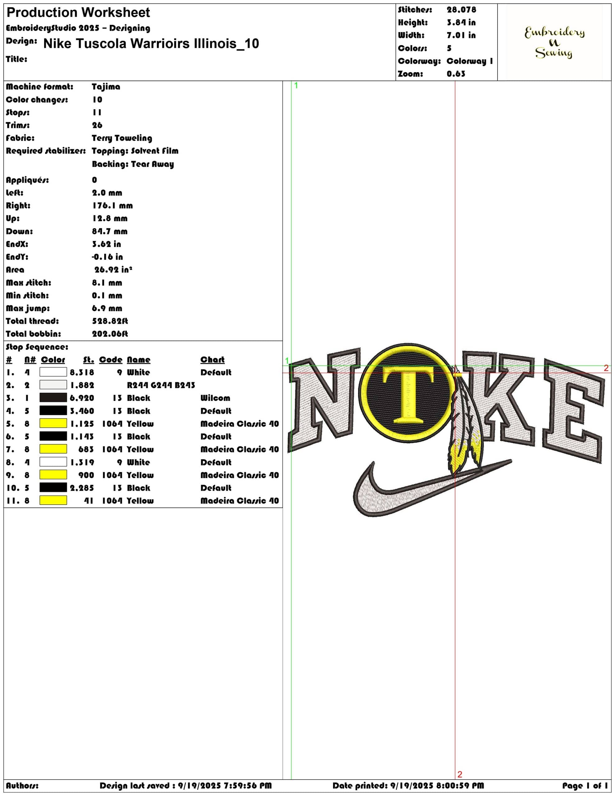 Nike Tuscola Warrioirs Illinois - Elegant embroidery design file - instant download — view 3