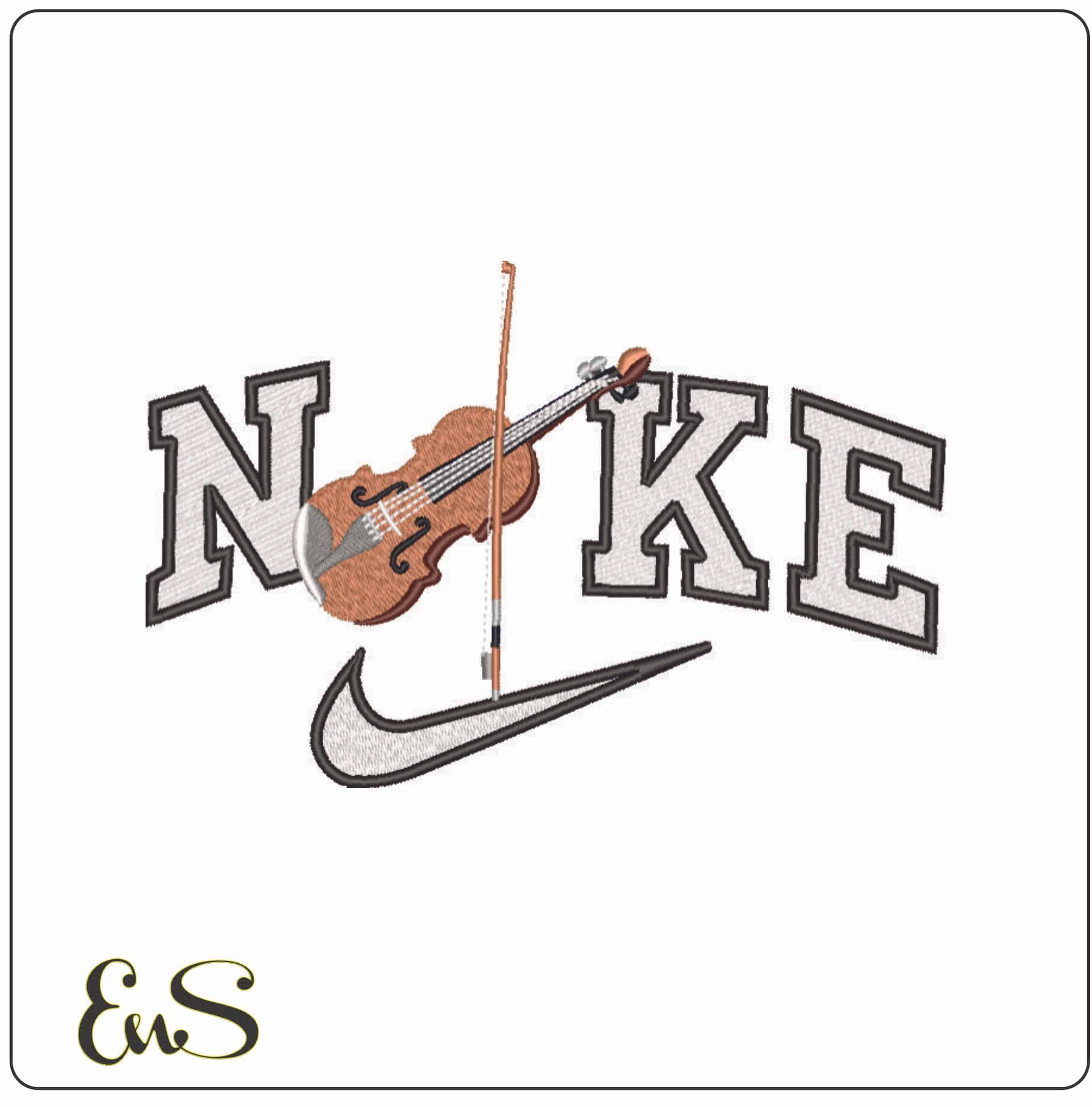 Nike Violin and Bow - Elegant embroidery design file - instant download