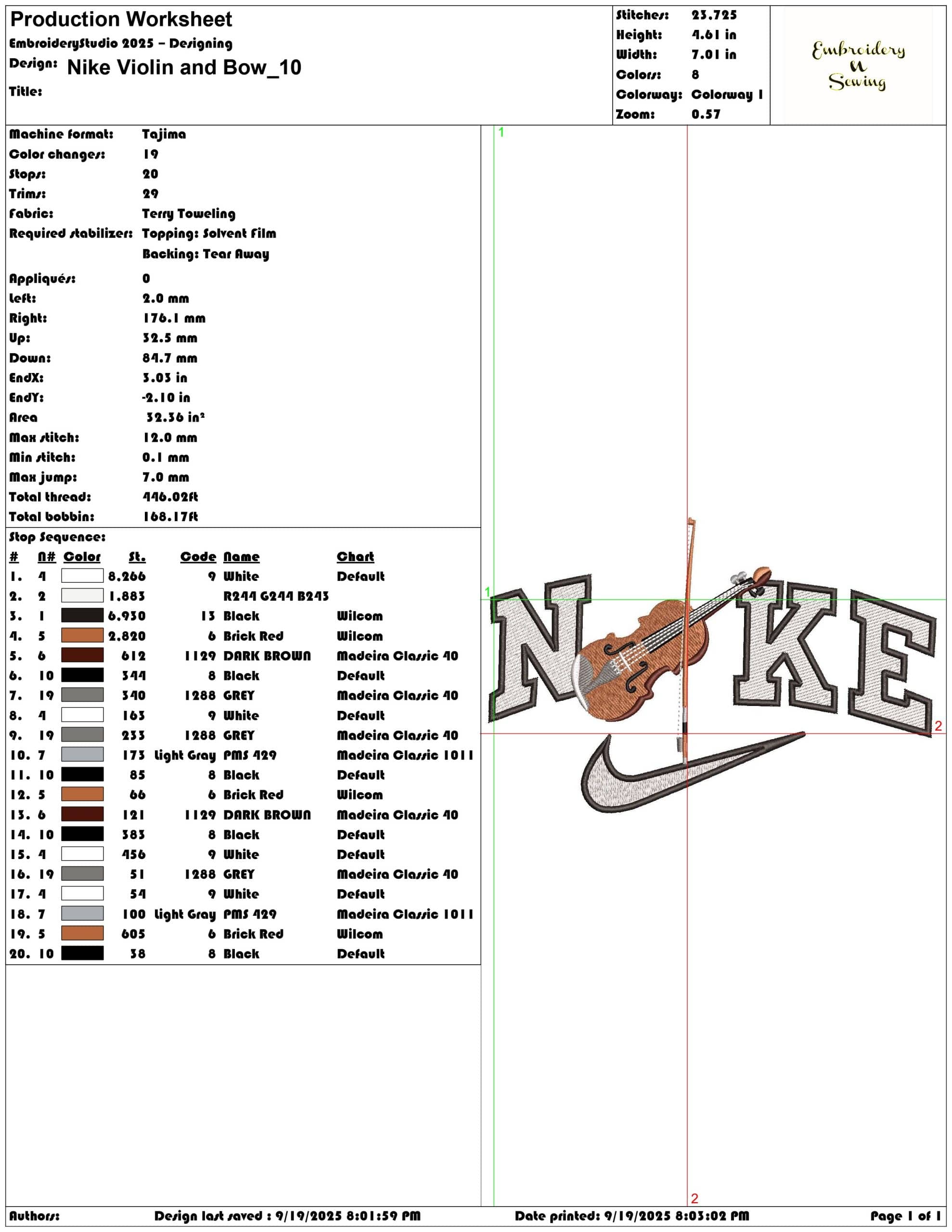 Nike Violin and Bow - Elegant embroidery design file - instant download — view 3