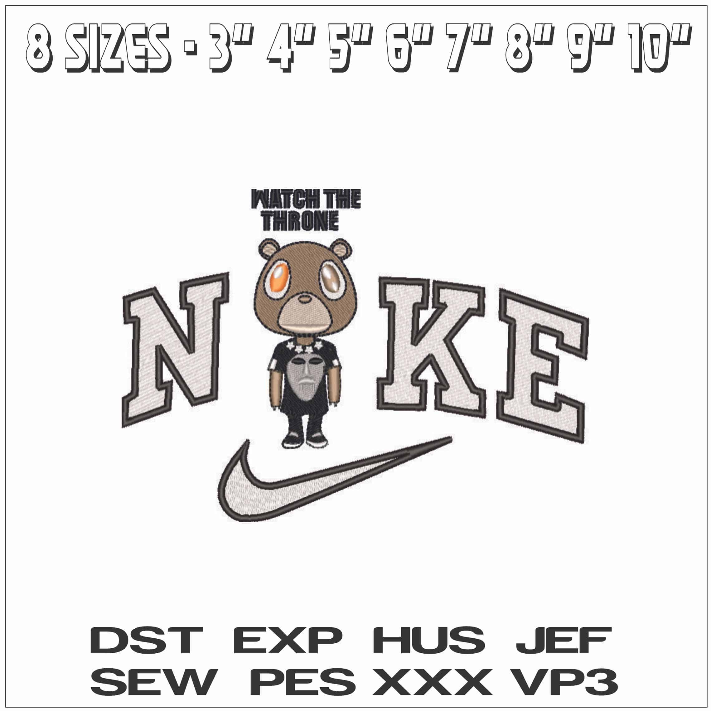 Nike Watch the Throne Kanye West Yeeze Designs - Elegant embroidery design file - instant download — view 2