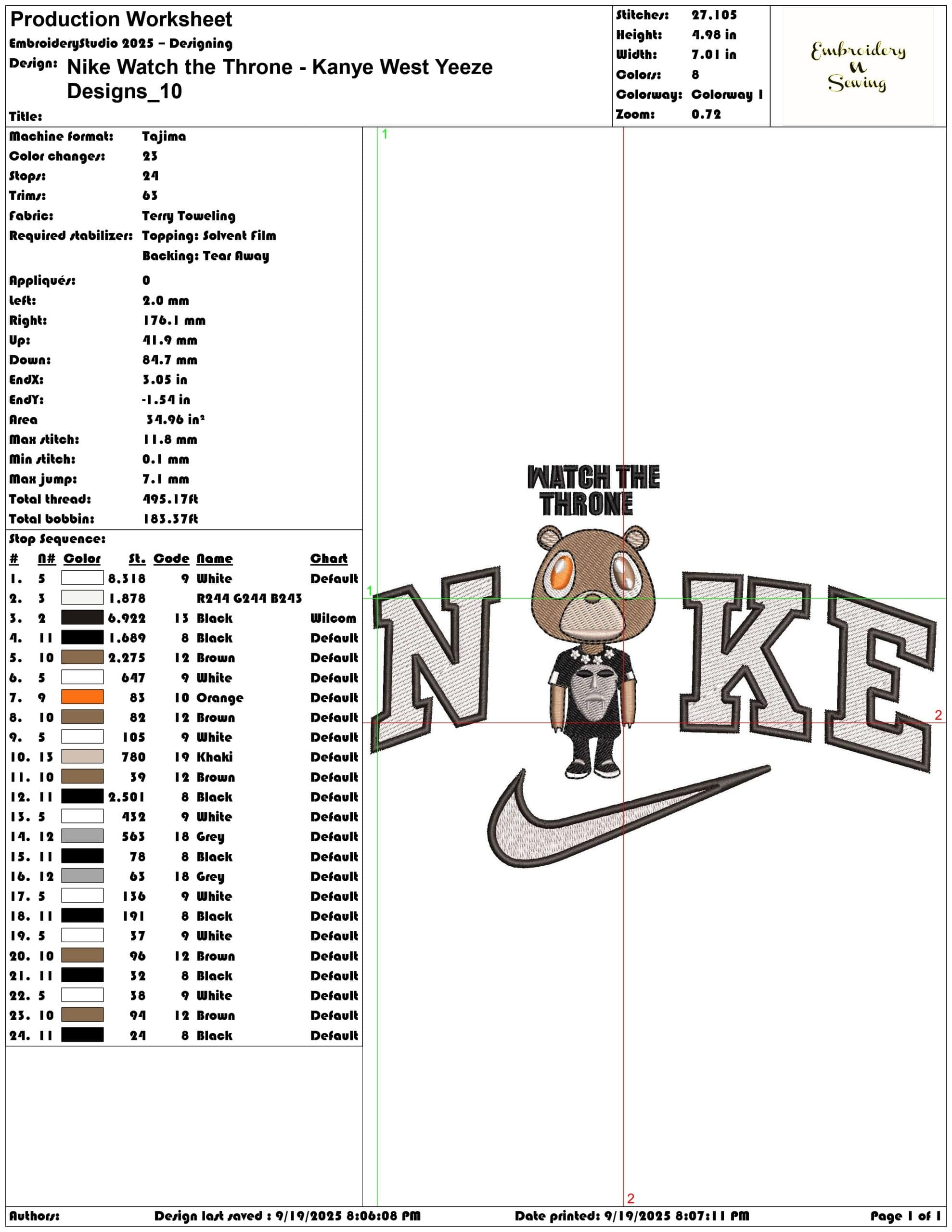Nike Watch the Throne Kanye West Yeeze Designs - Elegant embroidery design file - instant download — view 3
