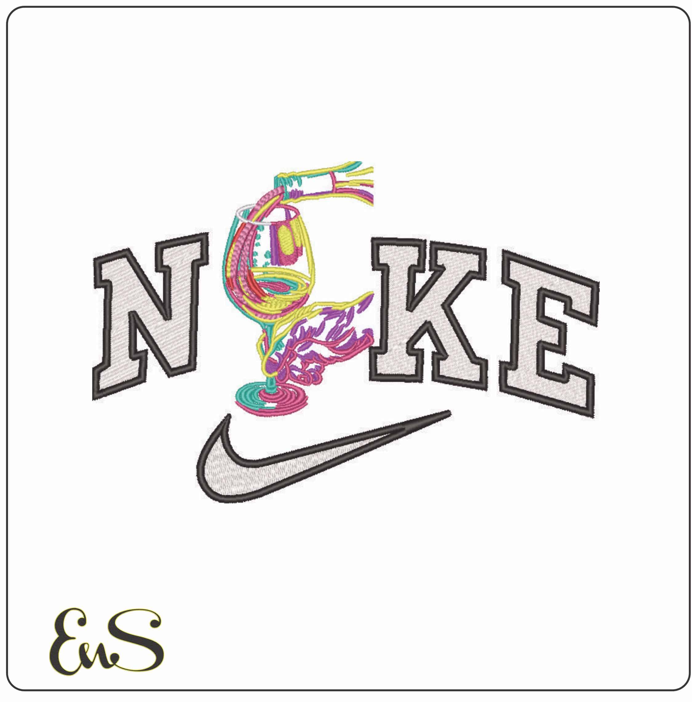 Nike Wine Pouring into Glass - Elegant embroidery design file - instant download
