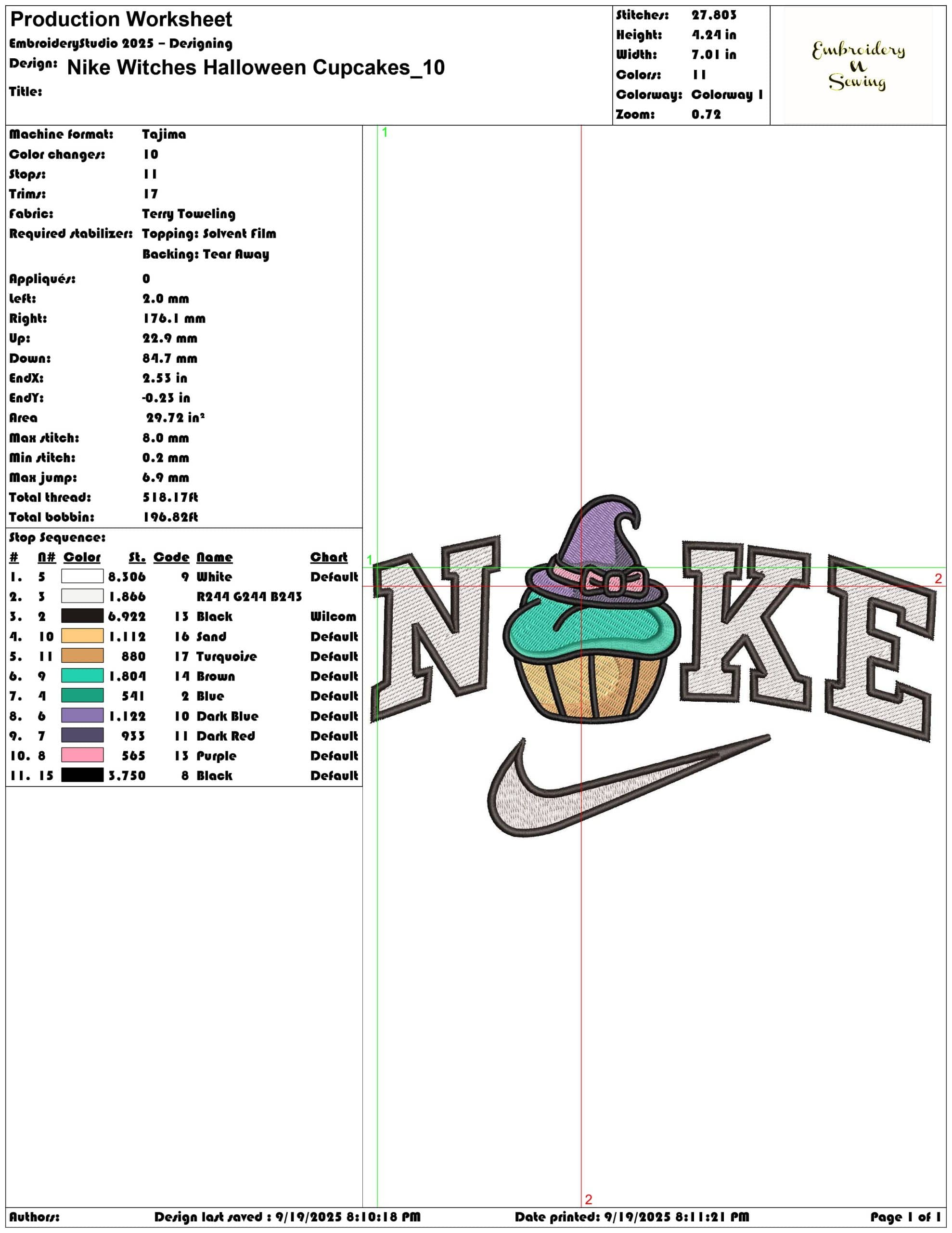 Nike Witches Halloween Cupcakes - Elegant embroidery design file - instant download — view 3