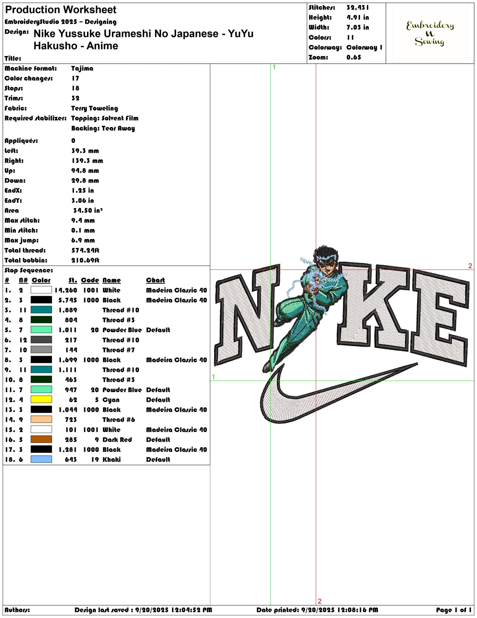 Nike Yussuke Urameshi No Japanese YuYu Hakusho Anime - Elegant embroidery design file - instant download — view 3