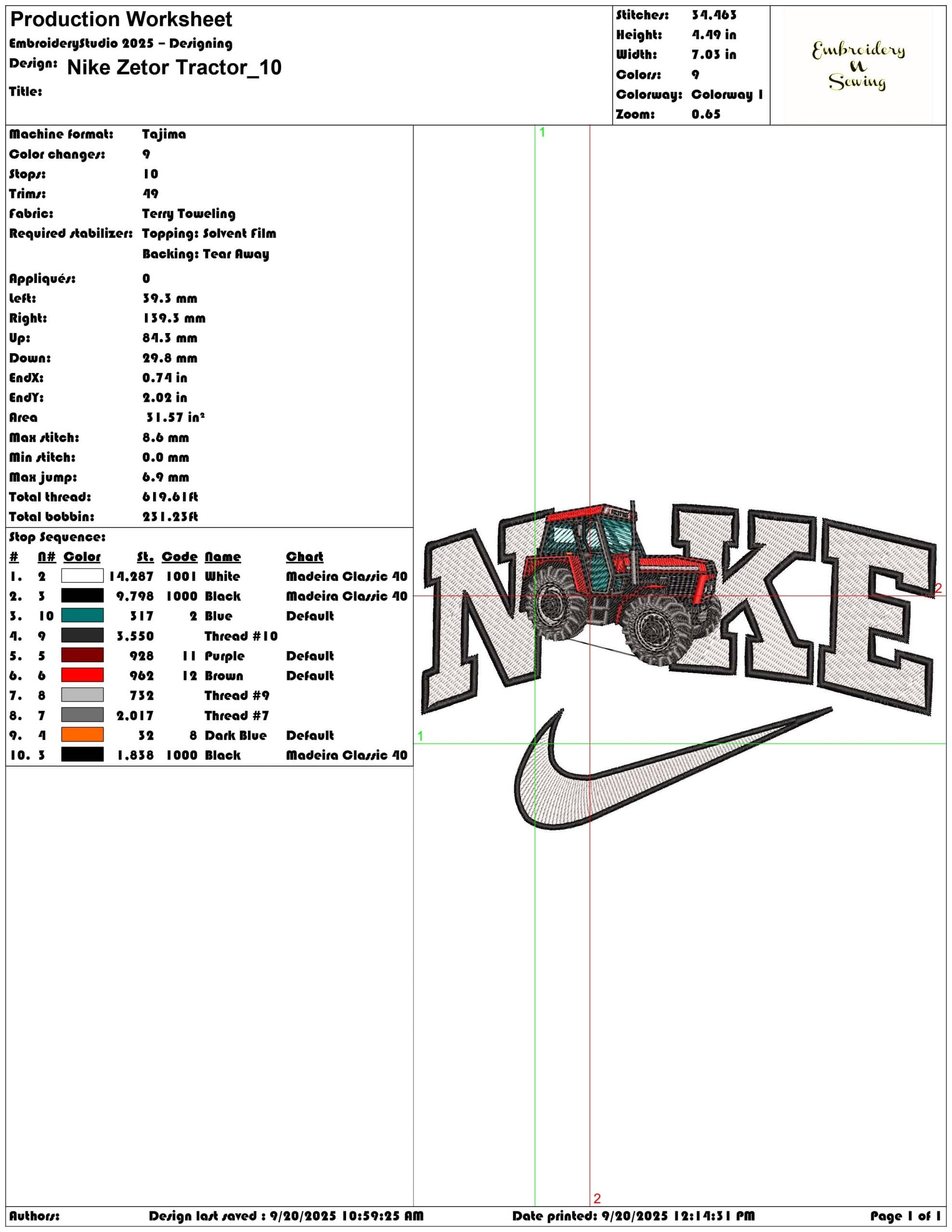 Nike Zetor Tractor - Elegant embroidery design file - instant download — view 3