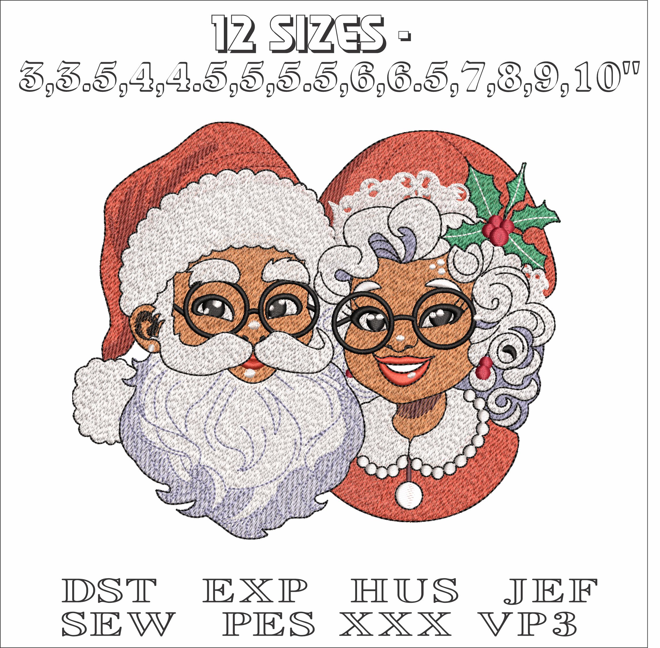 Mr and Mrs Black Santa - Elegant embroidery design file - instant download — view 2