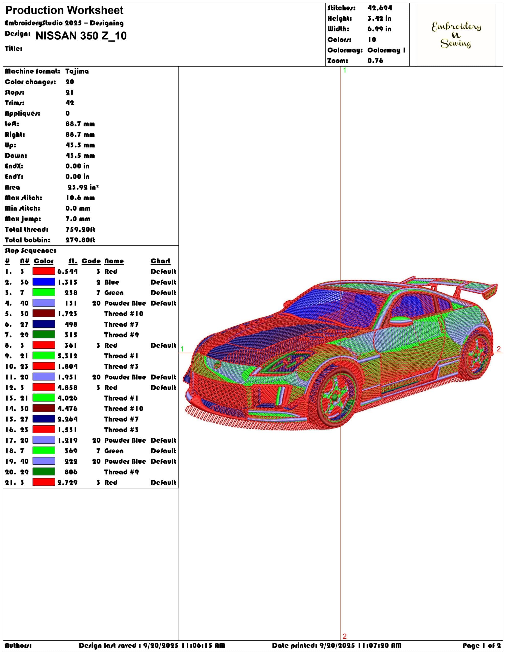 NISSAN 350 Z - Elegant embroidery design file - instant download — view 3