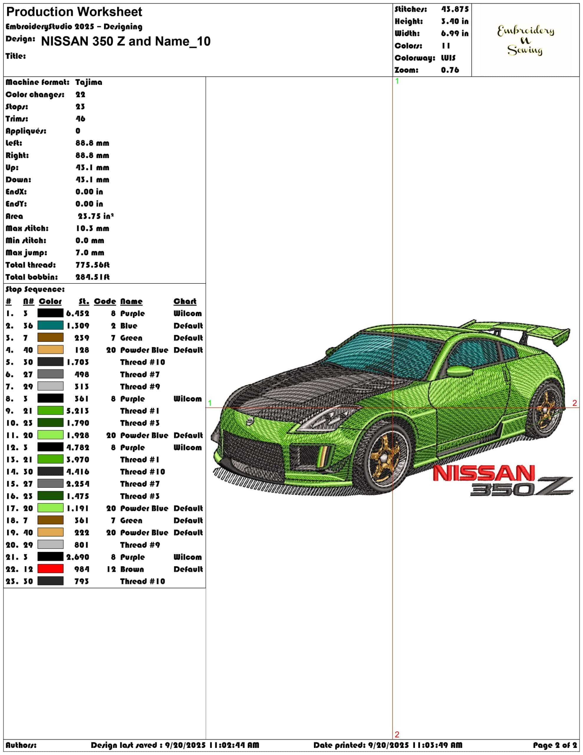 NISSAN 350 Z and Name - Elegant embroidery design file - instant download — view 4