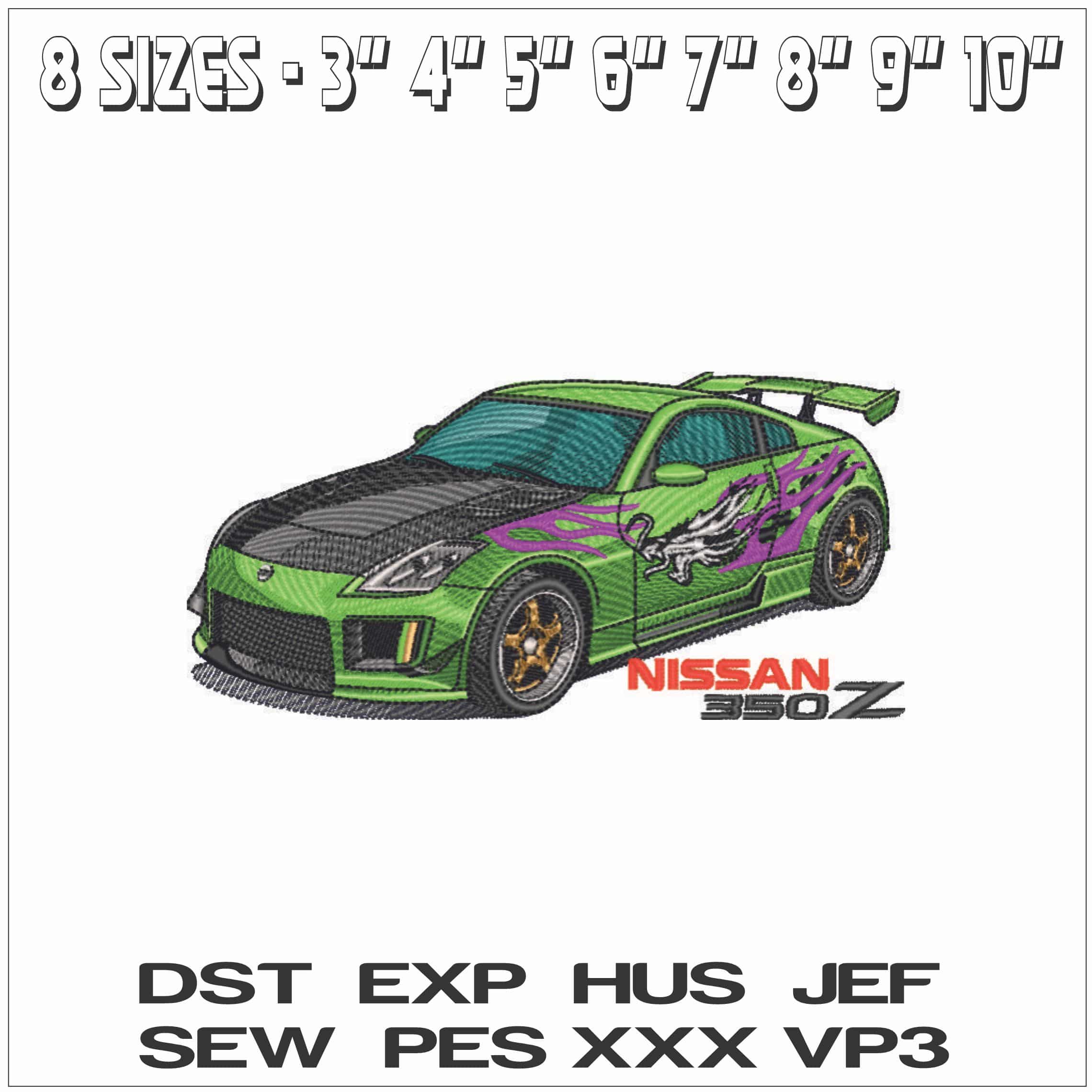 NISSAN 350 Z with Dragon and Name - Elegant embroidery design file - instant download — view 2
