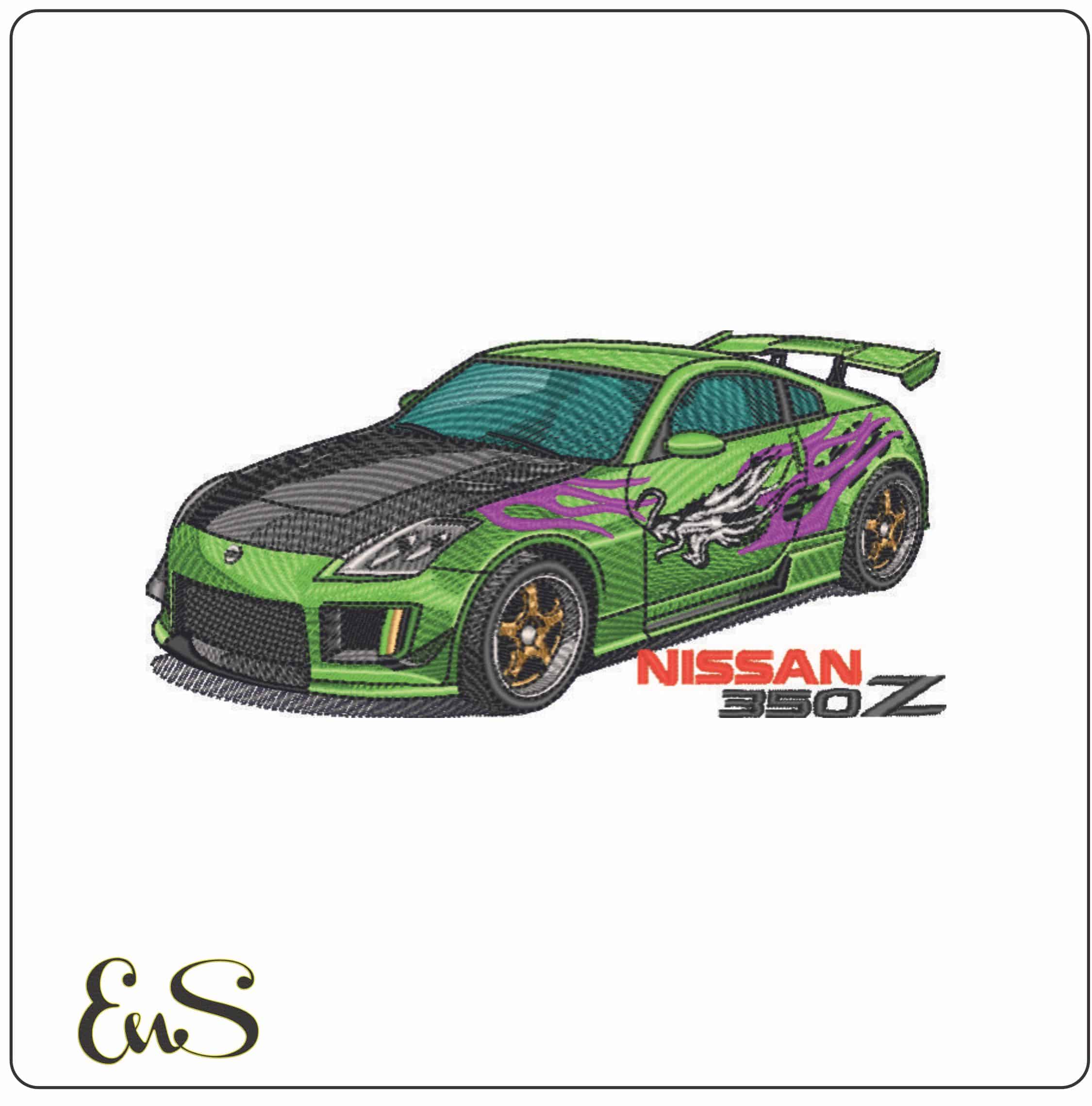NISSAN 350 Z with Dragon and Name - Elegant embroidery design file - instant download