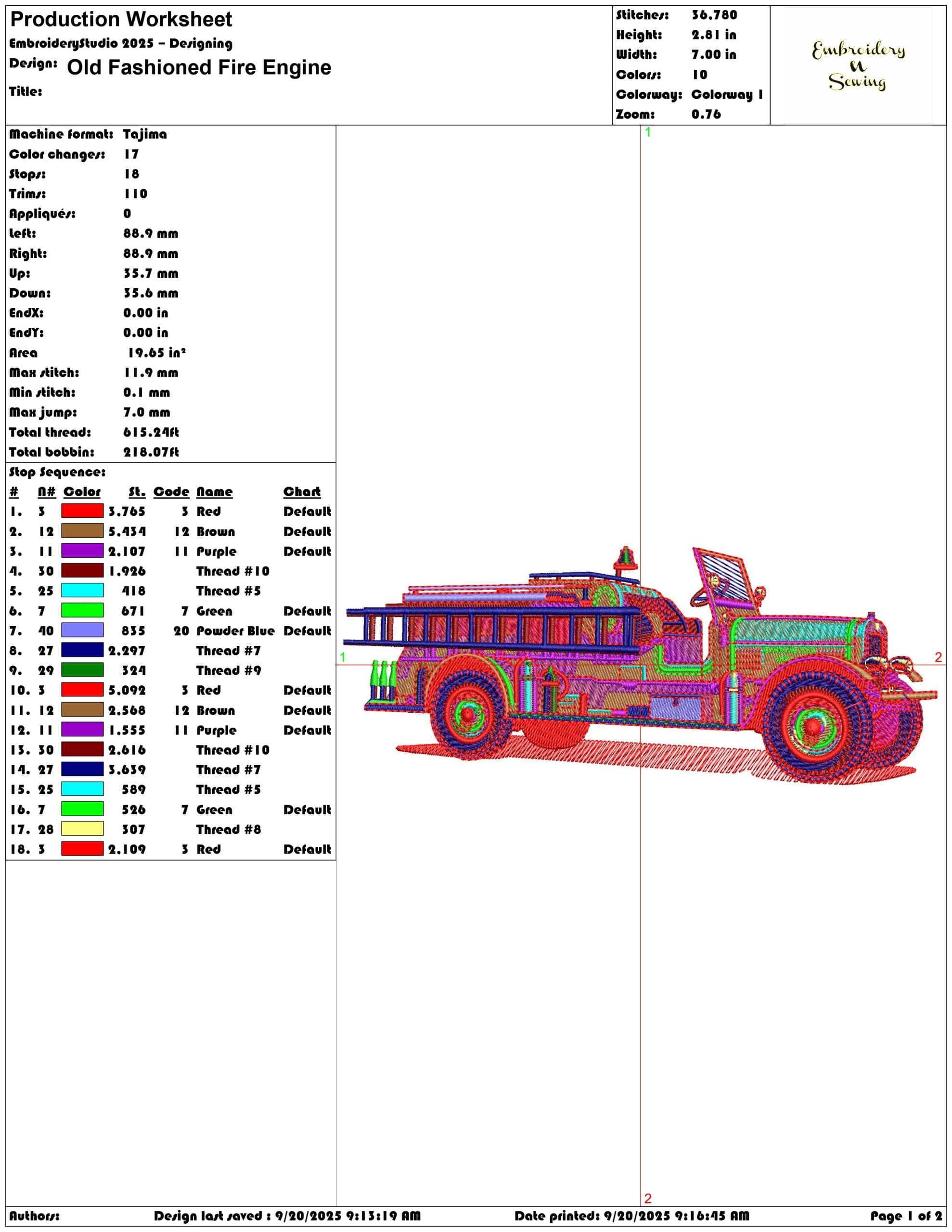 Old Fashioned Fire Engine - Elegant embroidery design file - instant download — view 3