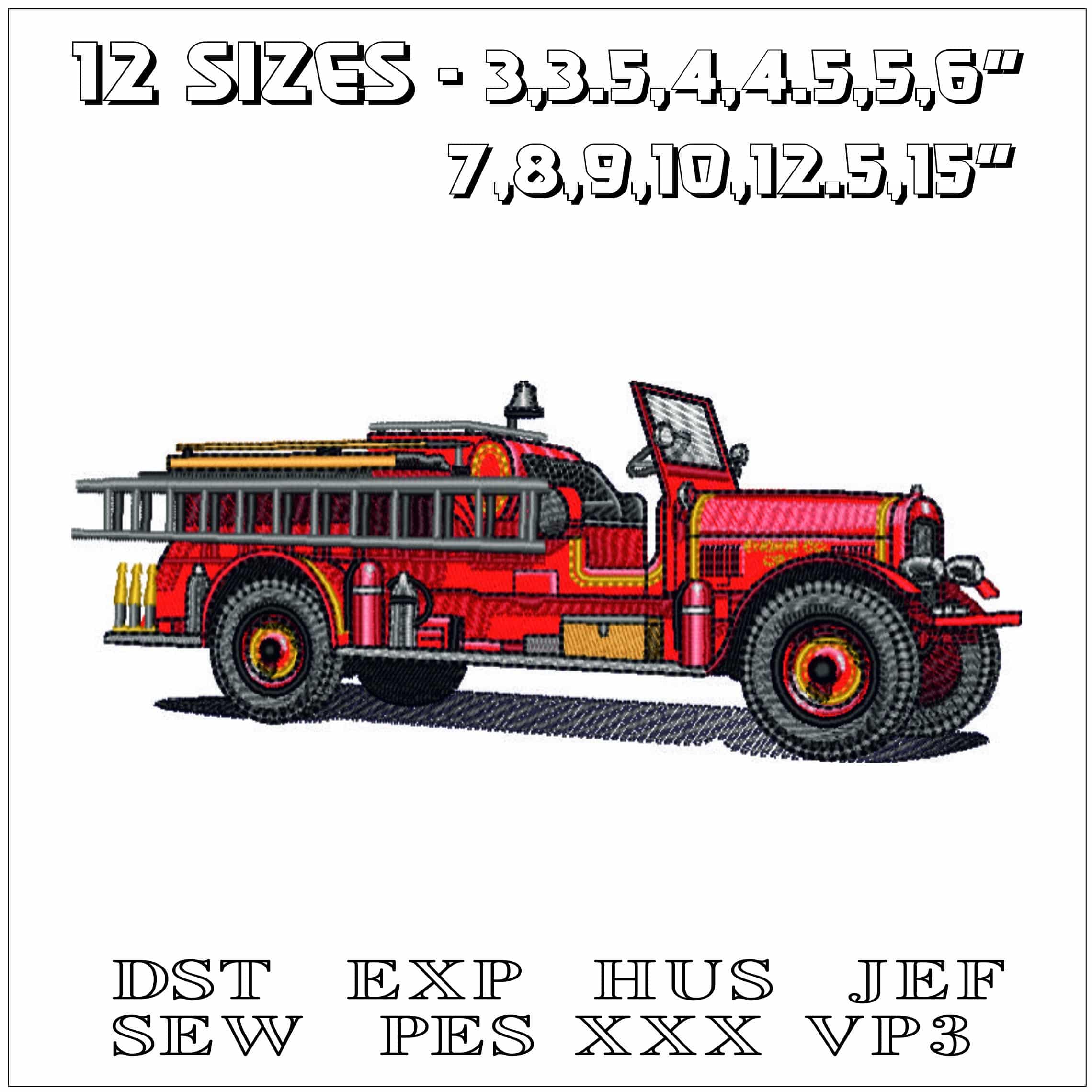 Old Fashioned Fire Engine - Elegant embroidery design file - instant download — view 2