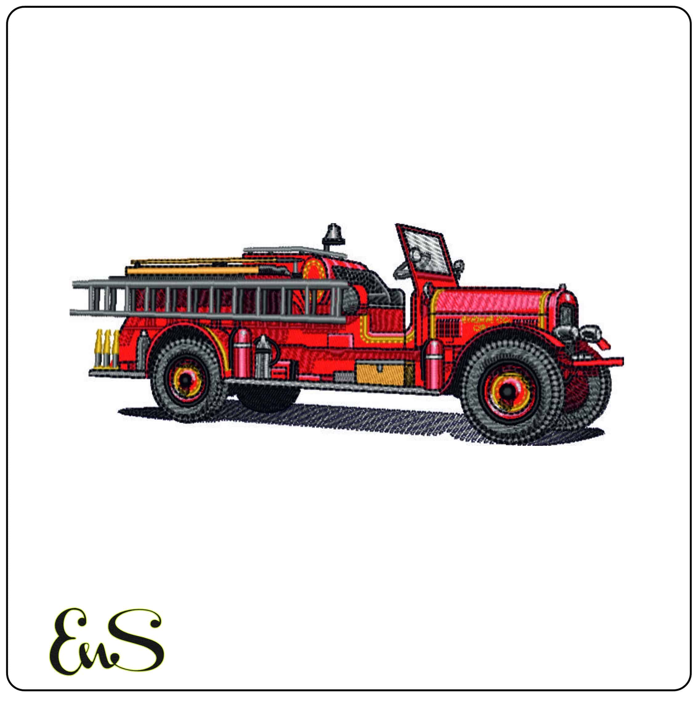 Old Fashioned Fire Engine - Elegant embroidery design file - instant download