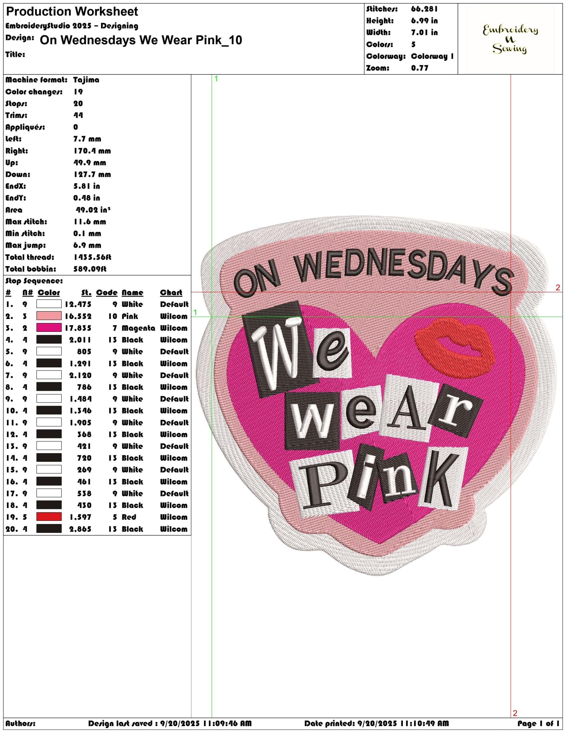 On Wednesdays We Wear Pink - Elegant embroidery design file - instant download — view 3