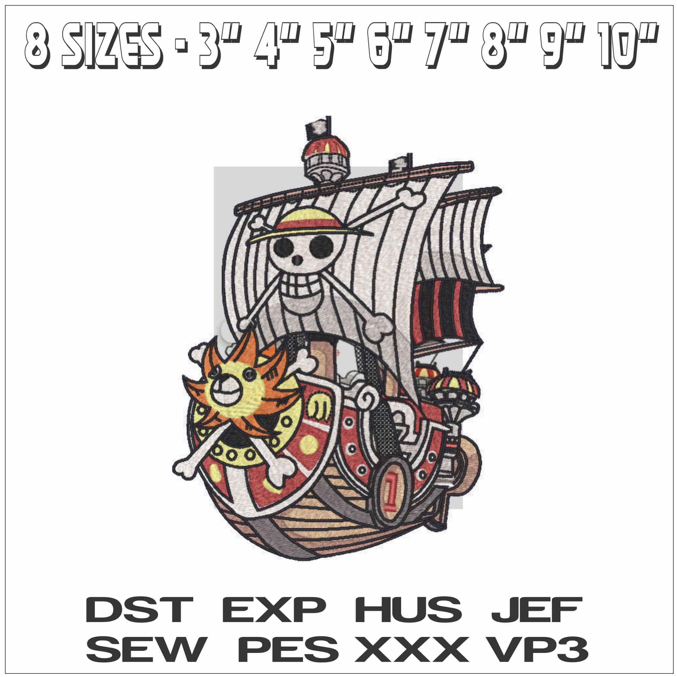 One Piece Pirate ship Anime - Elegant embroidery design file - instant download — view 2