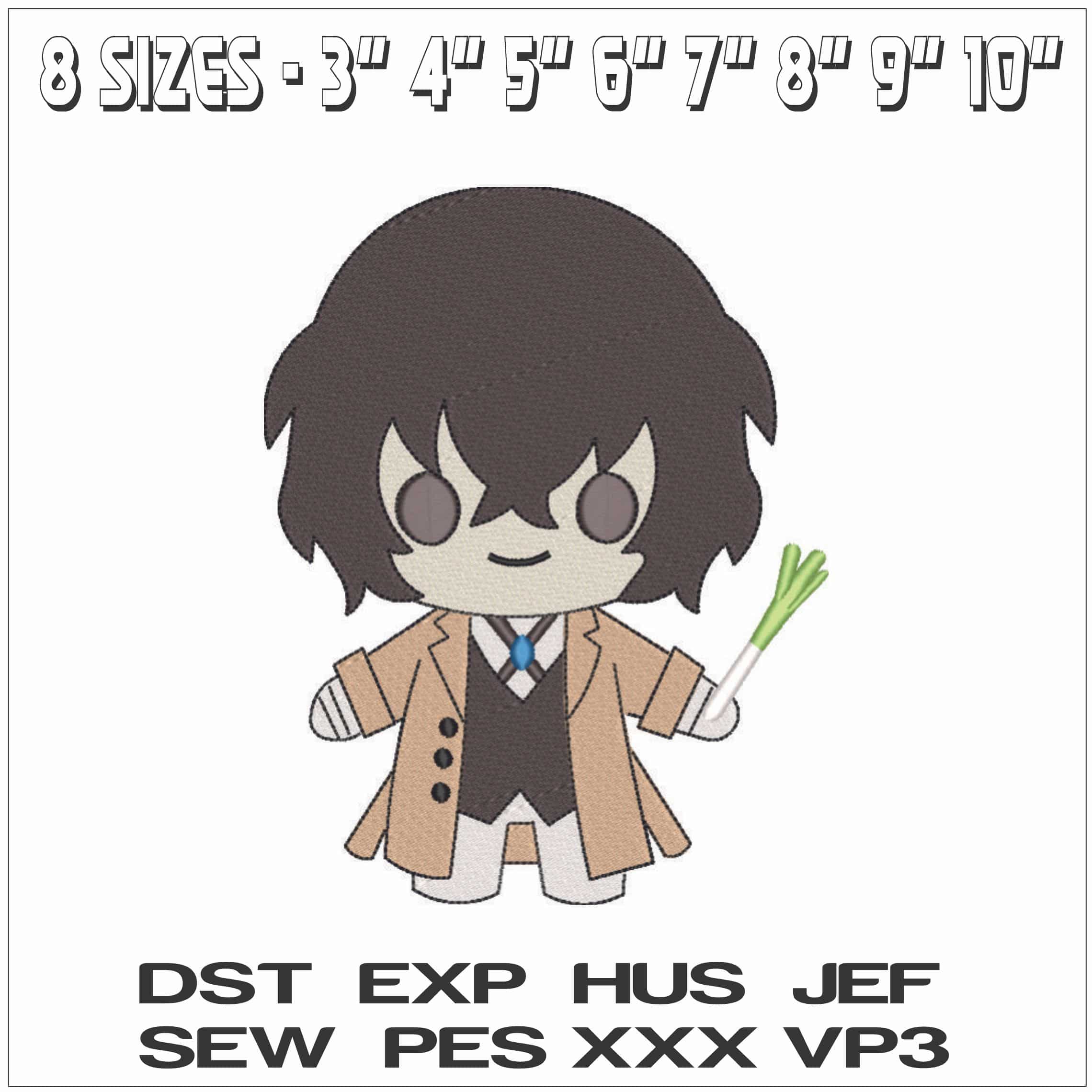 Osamu Dazai Chibi Bungo Stray Dogs Anime - Elegant embroidery design file - instant download — view 2