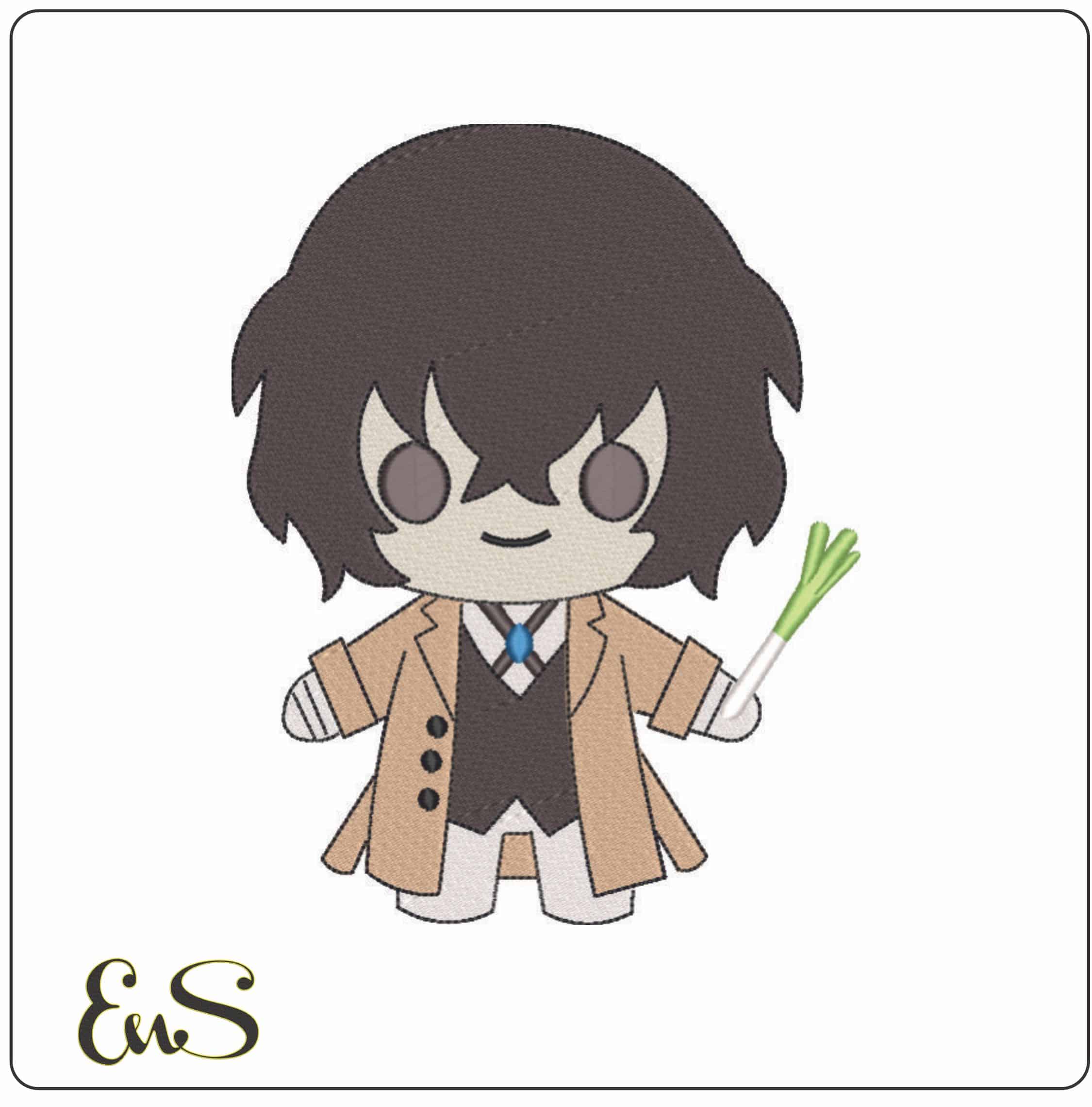 Osamu Dazai Chibi Bungo Stray Dogs Anime - Elegant embroidery design file - instant download