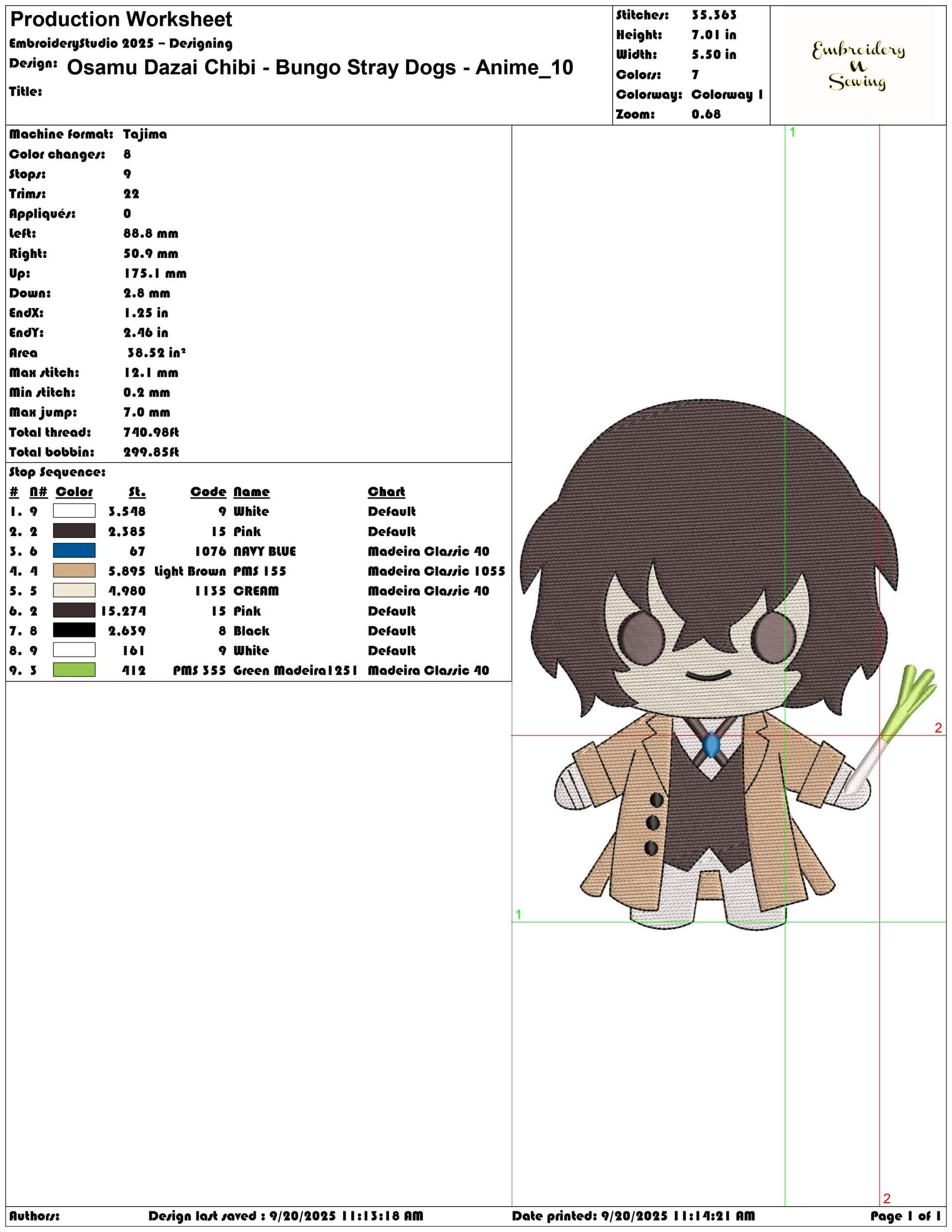 Osamu Dazai Chibi Bungo Stray Dogs Anime - Elegant embroidery design file - instant download — view 3