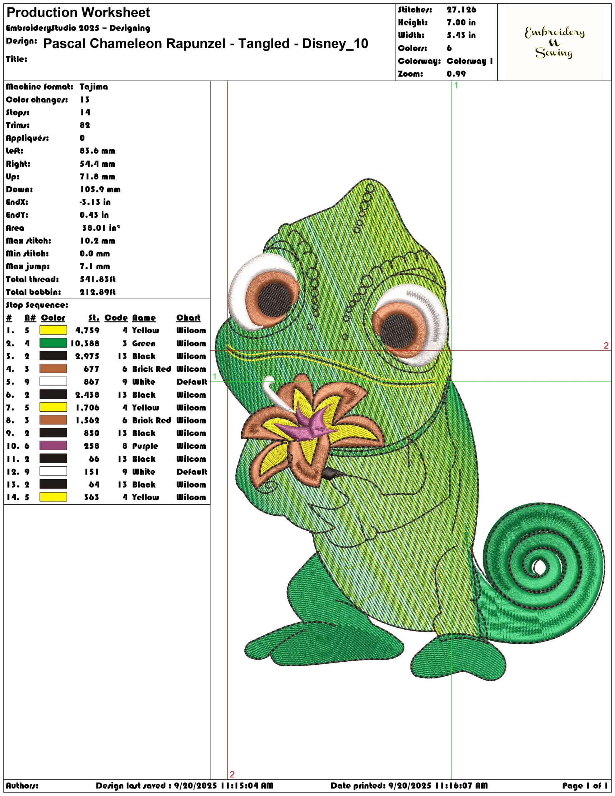 Pascal Chameleon Rapunzel Tangled Disney - Elegant embroidery design file - instant download — view 3