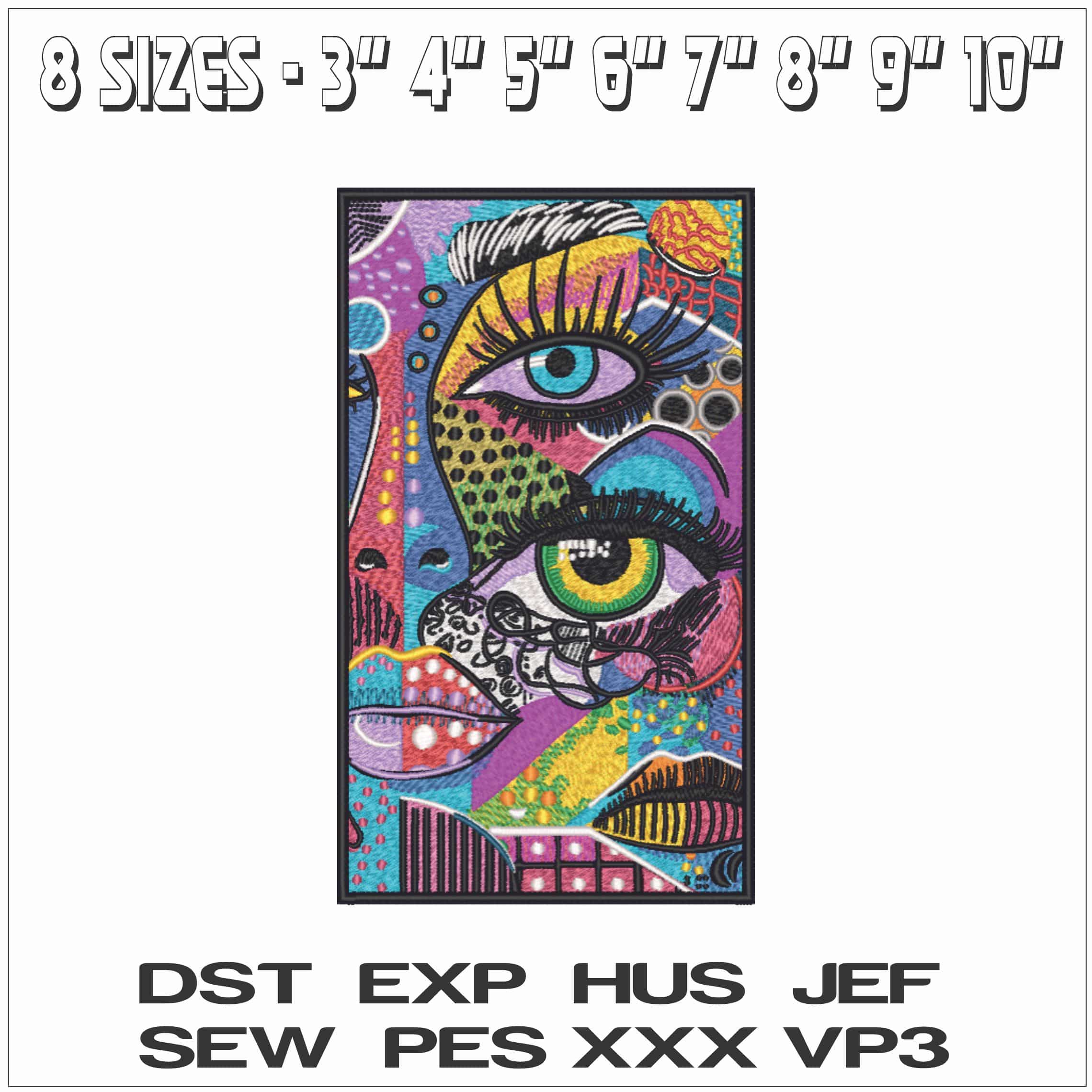 Picaso Style Eyes - Elegant embroidery design file - instant download — view 2